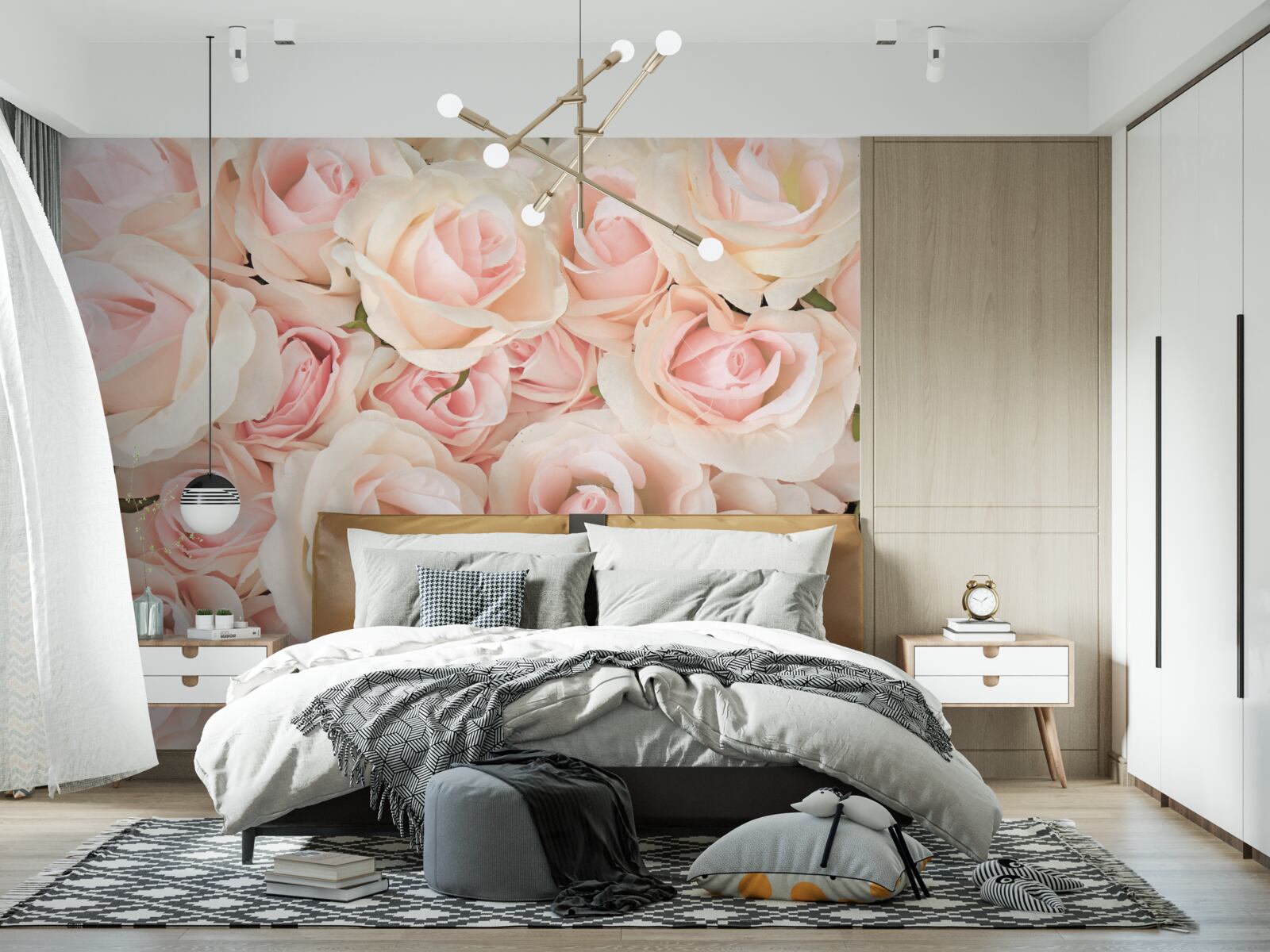 Fototapet mulți trandafiri roz delicați