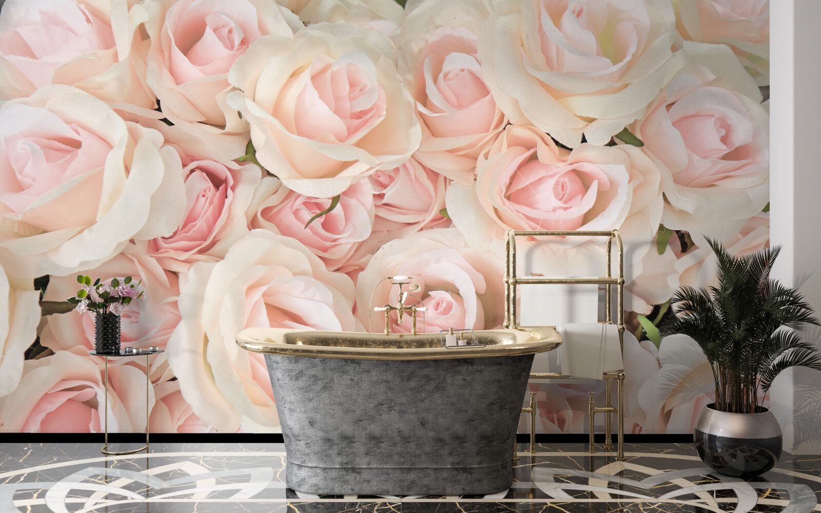 Fototapet mulți trandafiri roz delicați