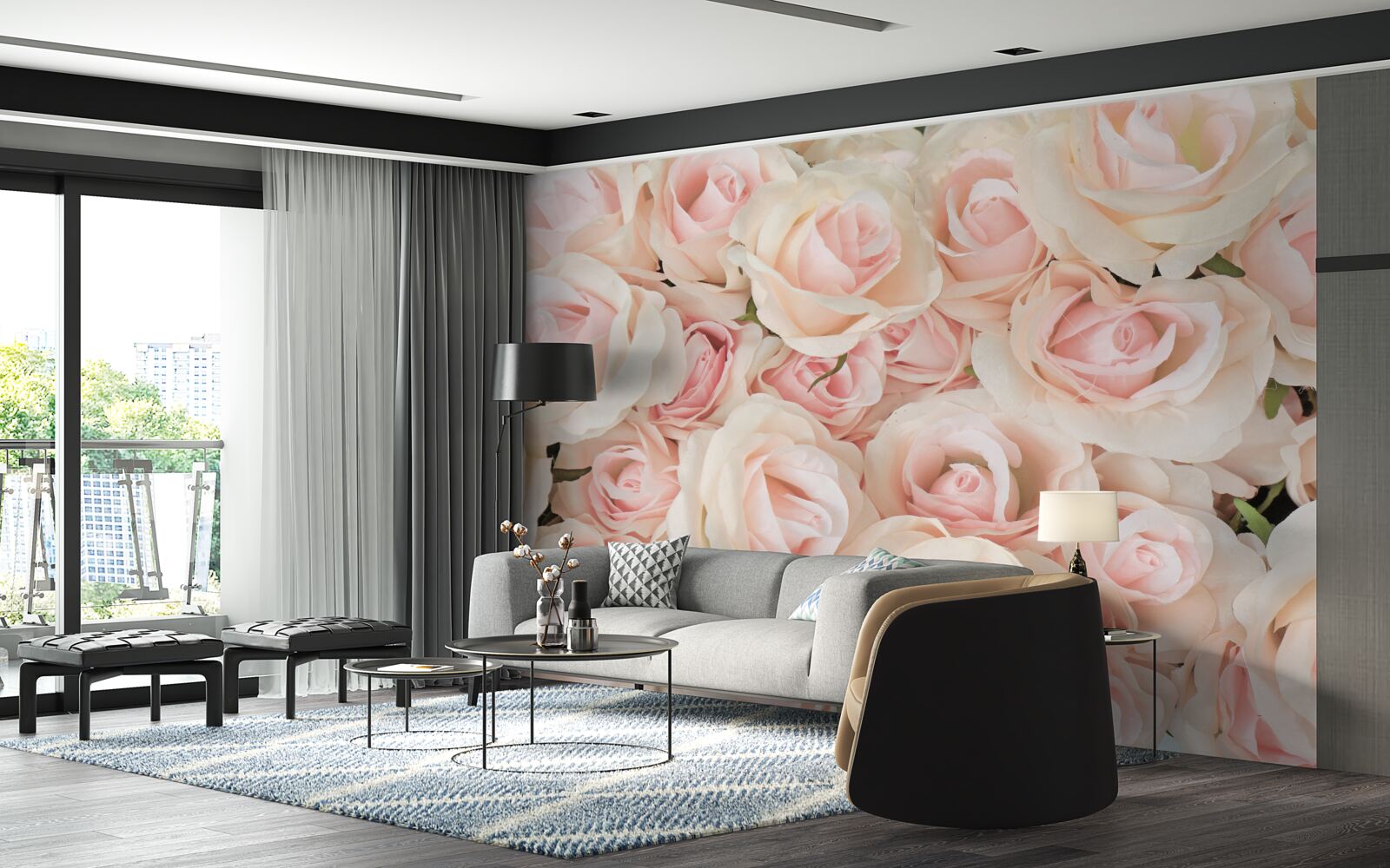 Fototapet mulți trandafiri roz delicați