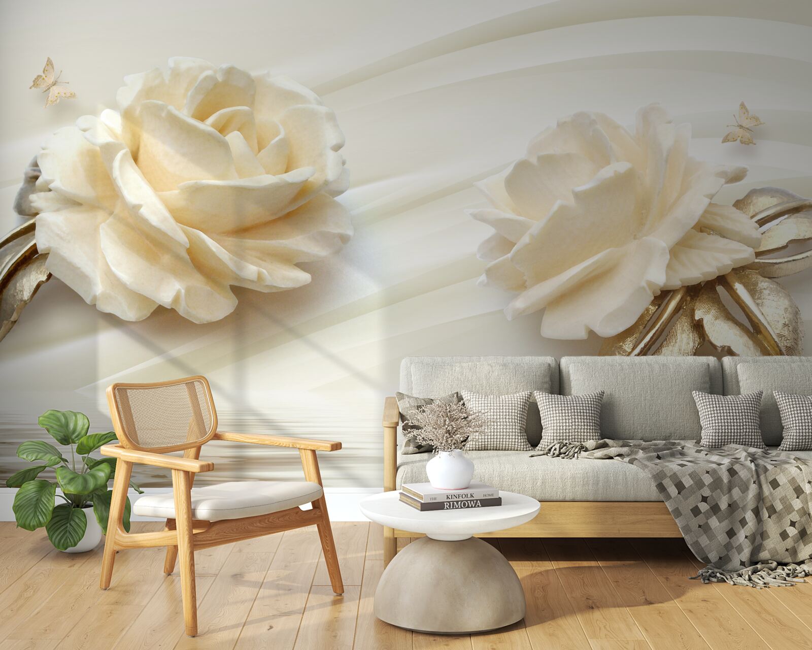 Fototapet două flori mari de trandafir bej