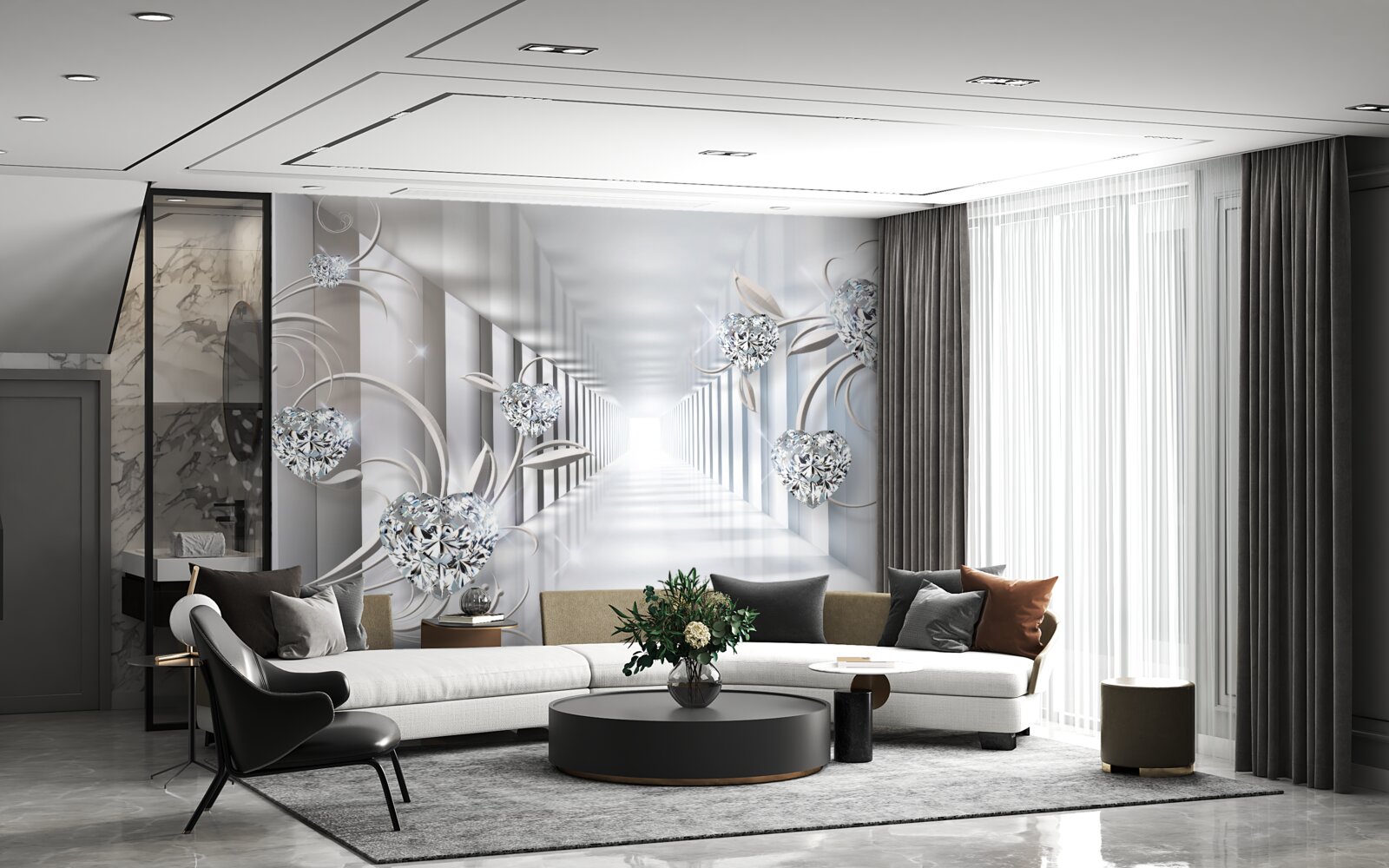 Fototapet invariabil alb, trecere fără sfârșit