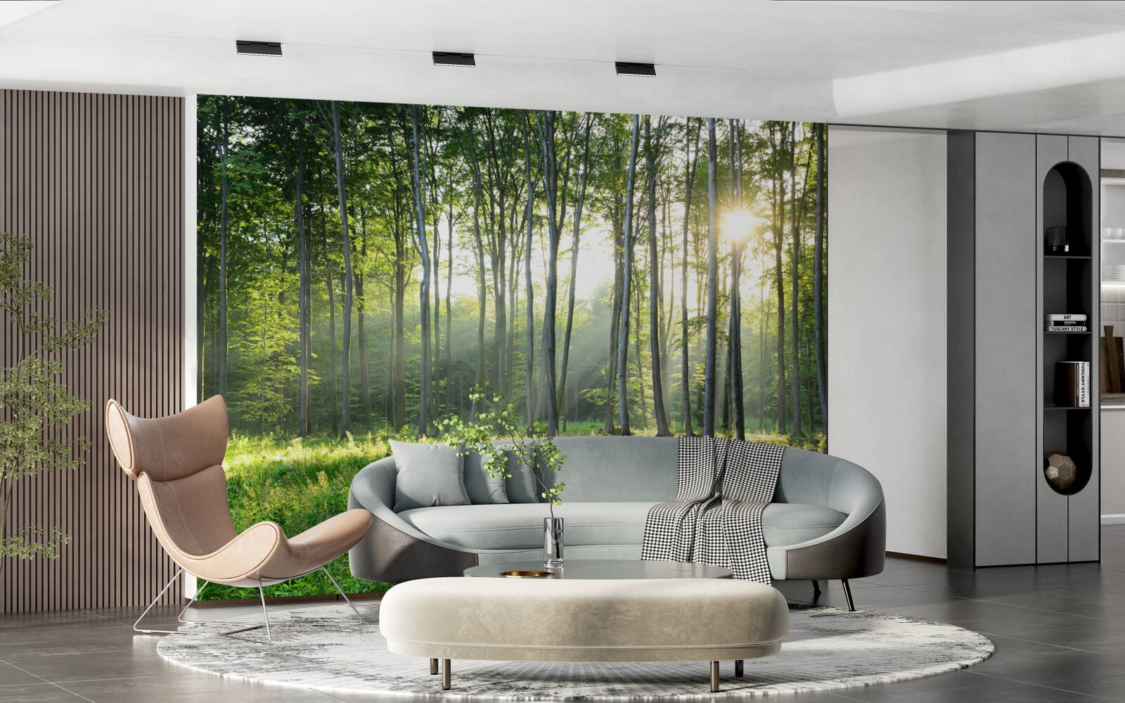 Fototapet un loc în natură cu vedere la soarele de dimineață în pădure