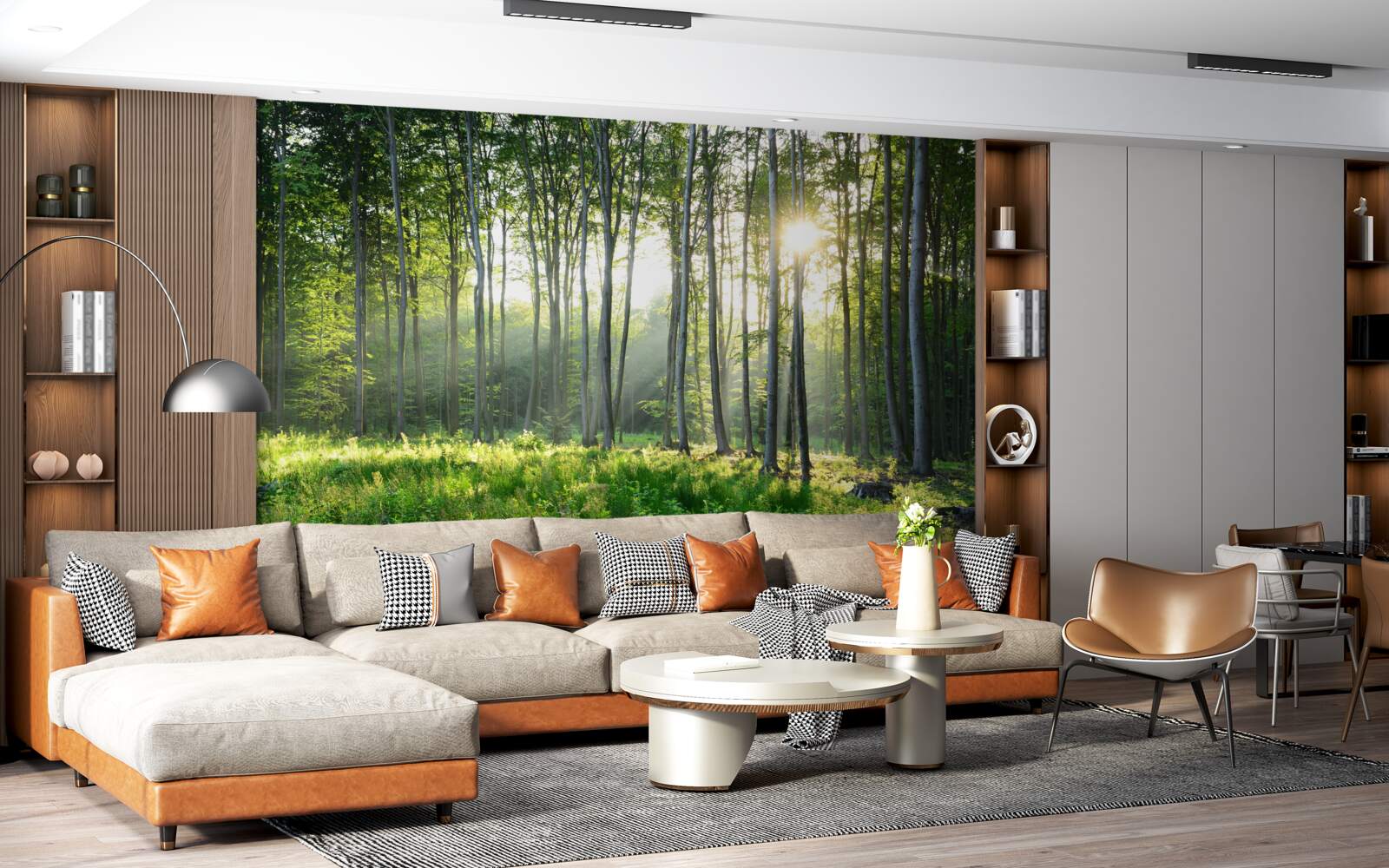 Fototapet un loc în natură cu vedere la soarele de dimineață în pădure