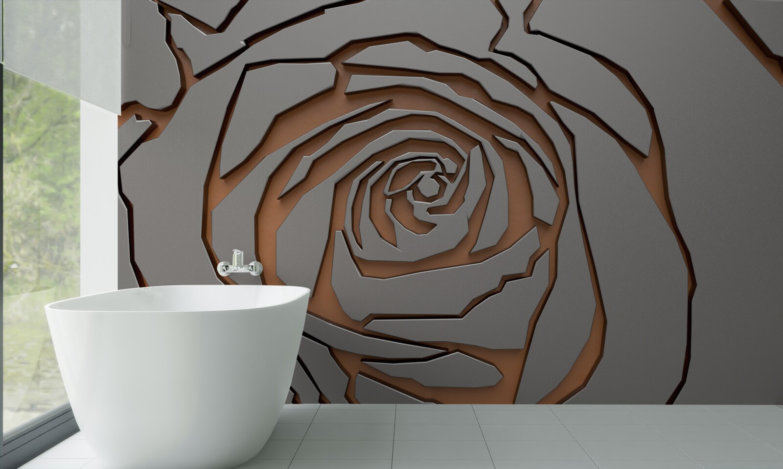 Fototapet un trandafir mare este evidențiat pe perete