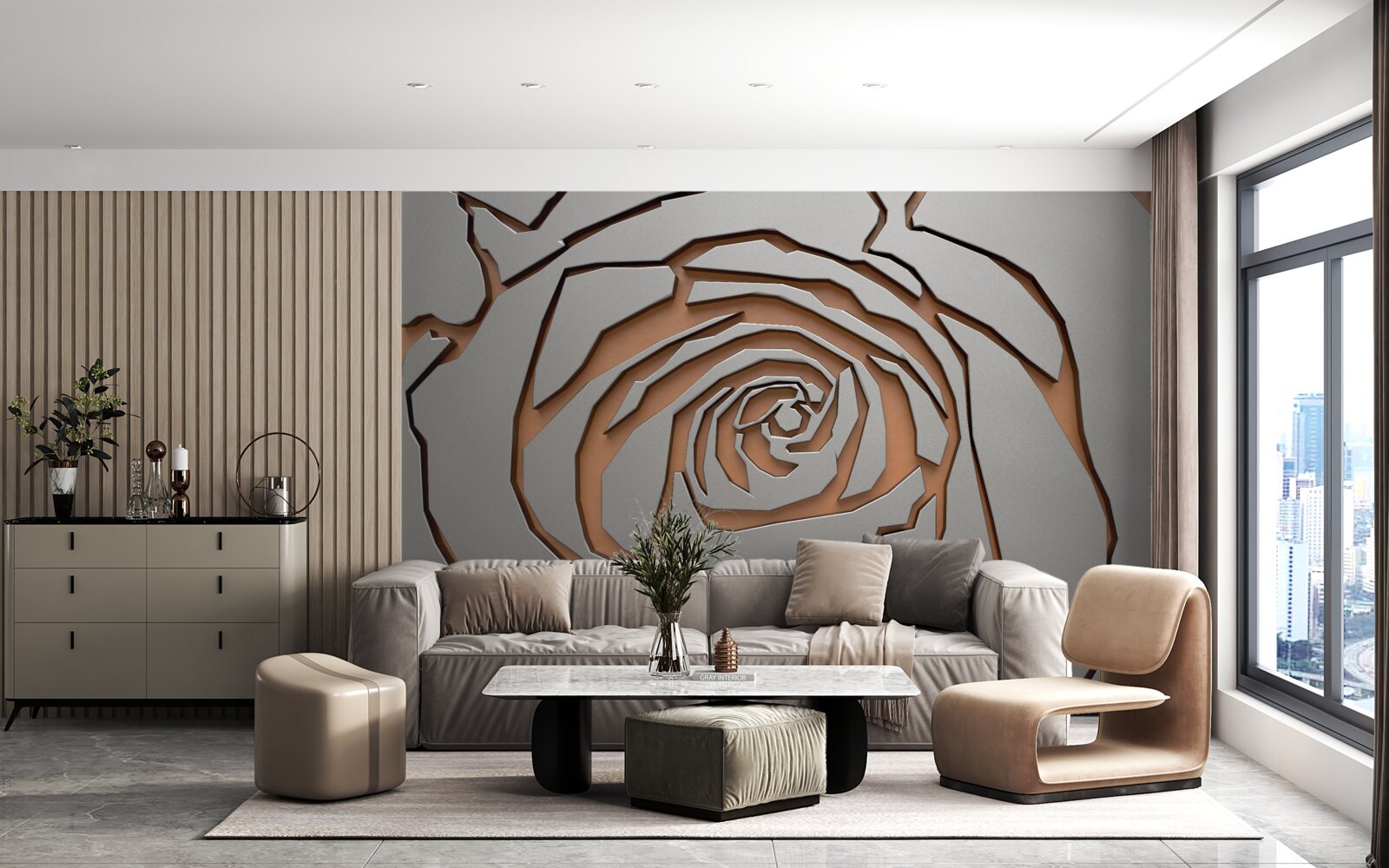 Fototapet un trandafir mare este evidențiat pe perete