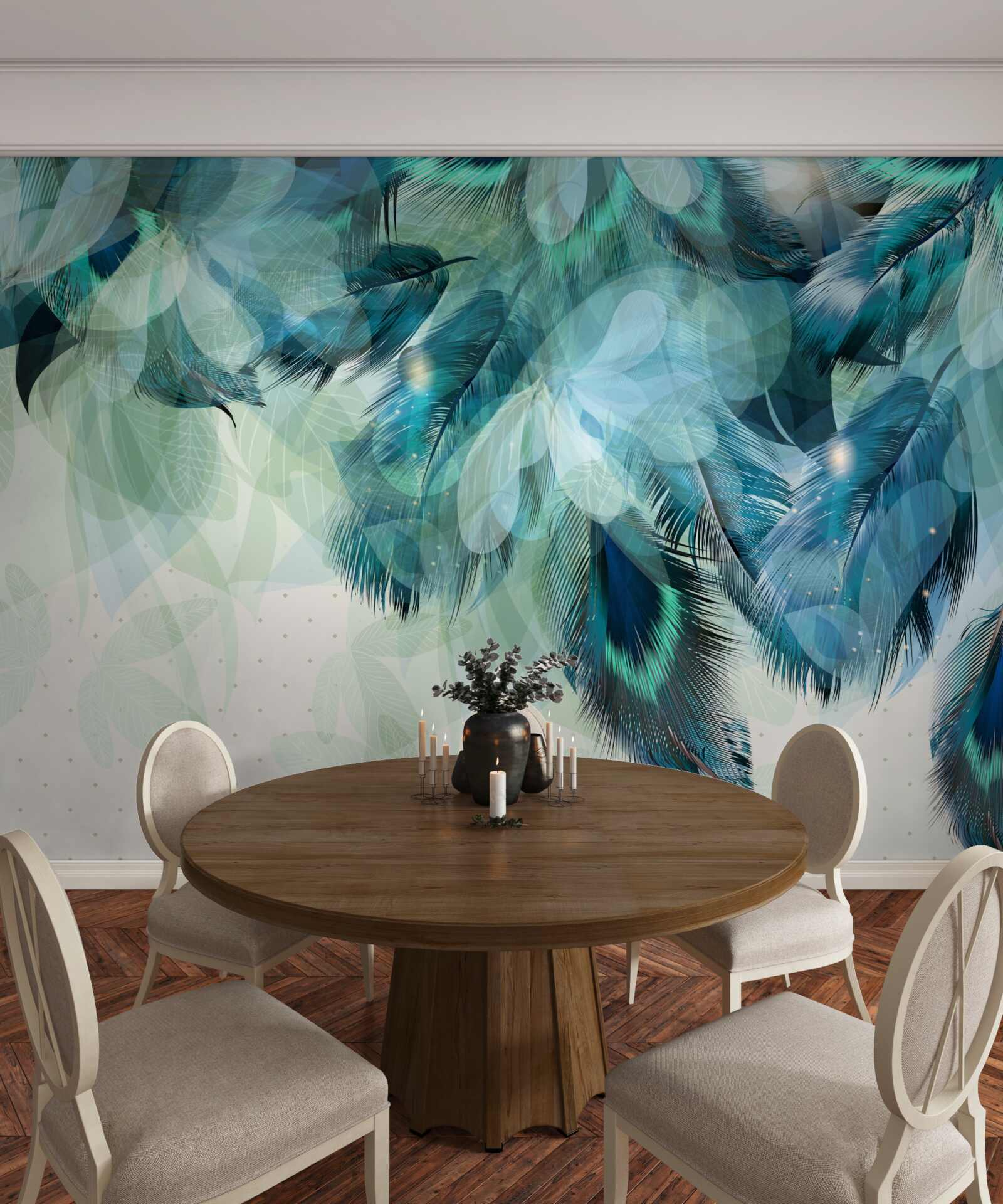 Fototapet pene de păun într-o nuanță de turcoaz