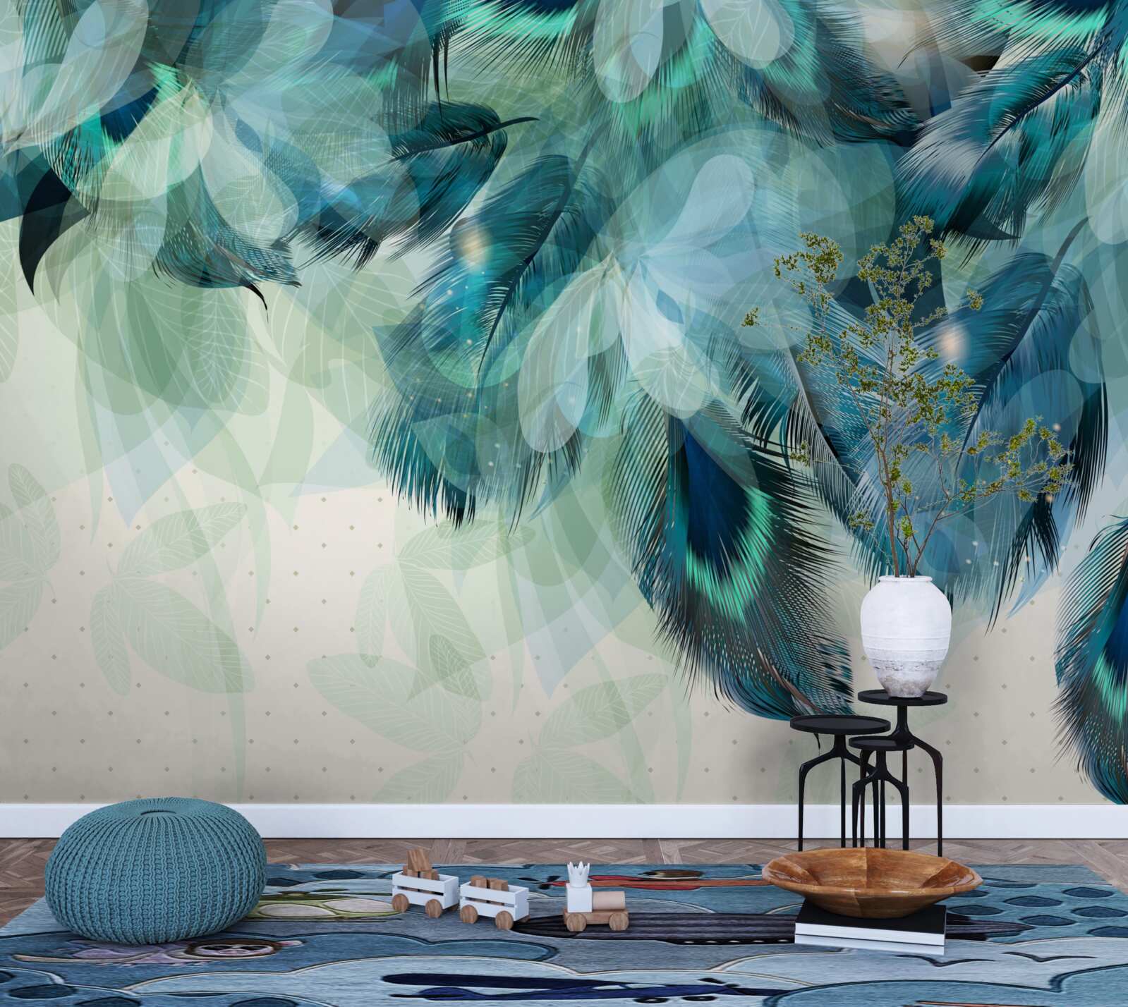 Fototapet pene de păun într-o nuanță de turcoaz