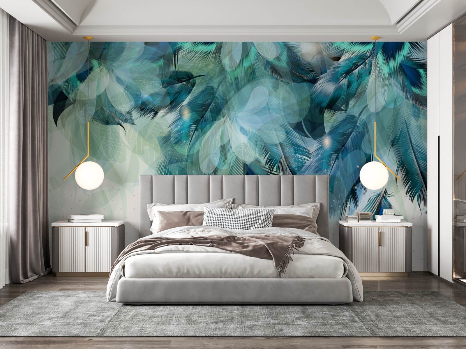 Fototapet pene de păun într-o nuanță de turcoaz