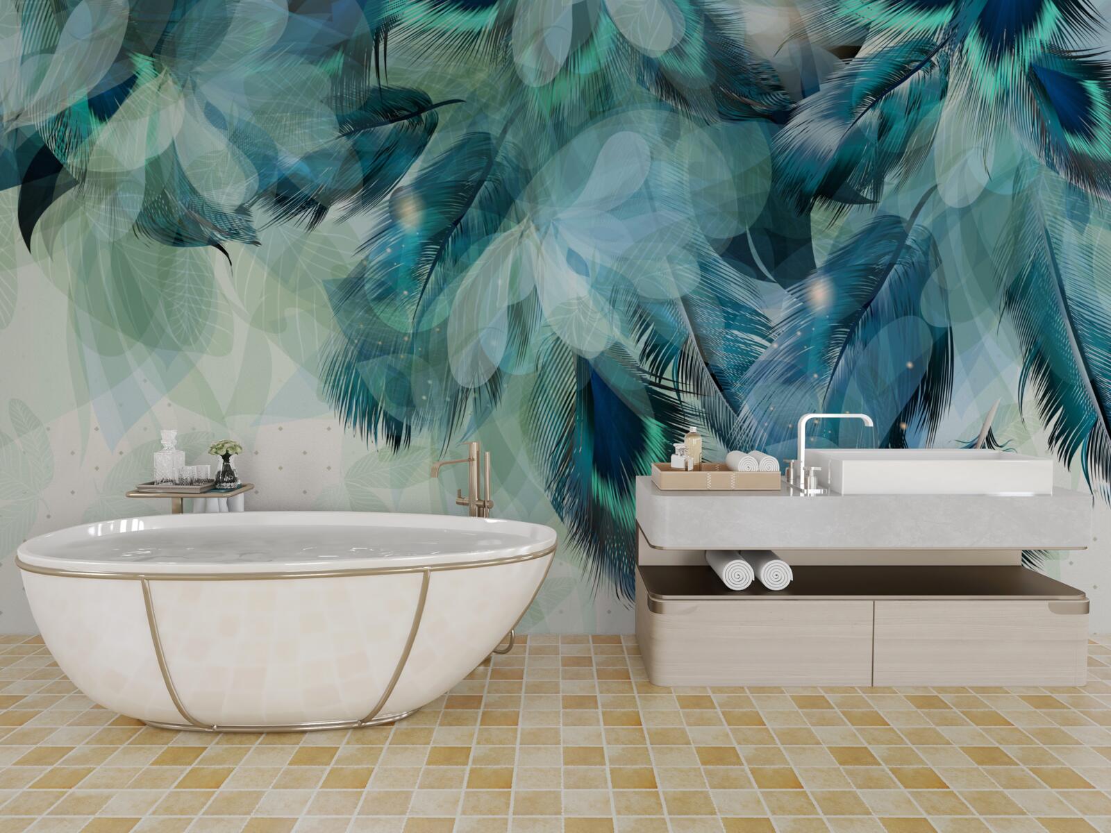 Fototapet pene de păun într-o nuanță de turcoaz