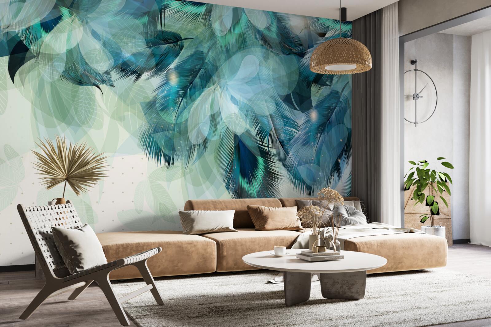 Fototapet pene de păun într-o nuanță de turcoaz