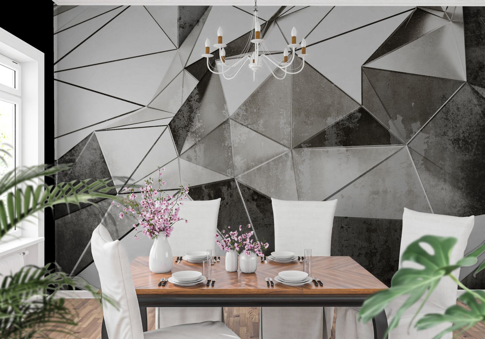 Fototapet fundal negru și alb abstract în stil geometric