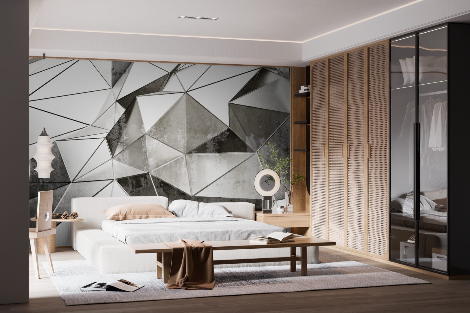 Fototapet fundal negru și alb abstract în stil geometric