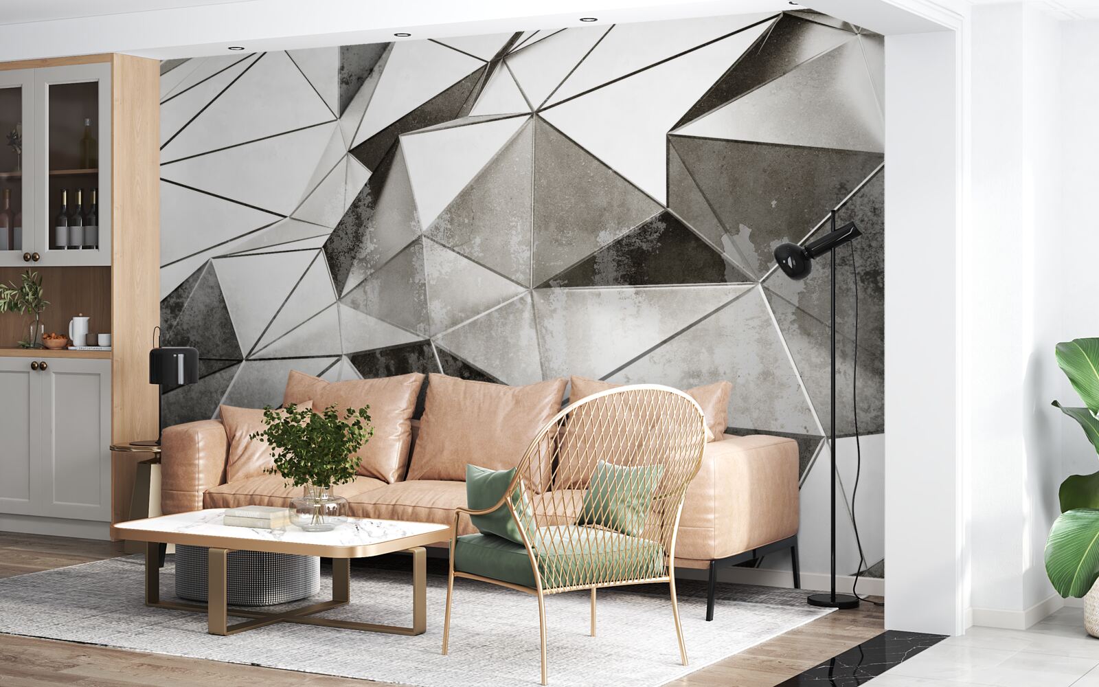 Fototapet fundal negru și alb abstract în stil geometric