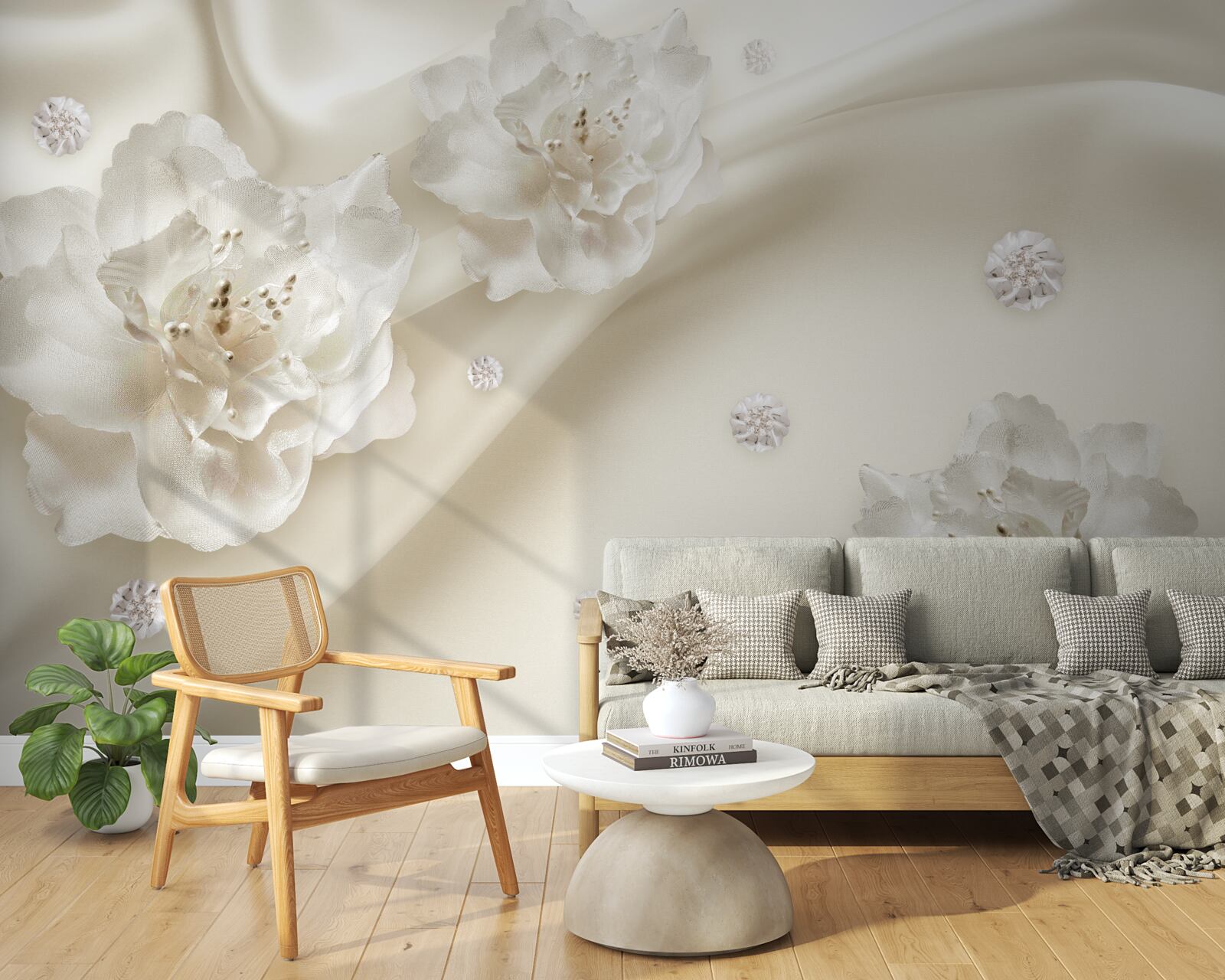 Fototapet trandafiri albi delicați pe țesătură