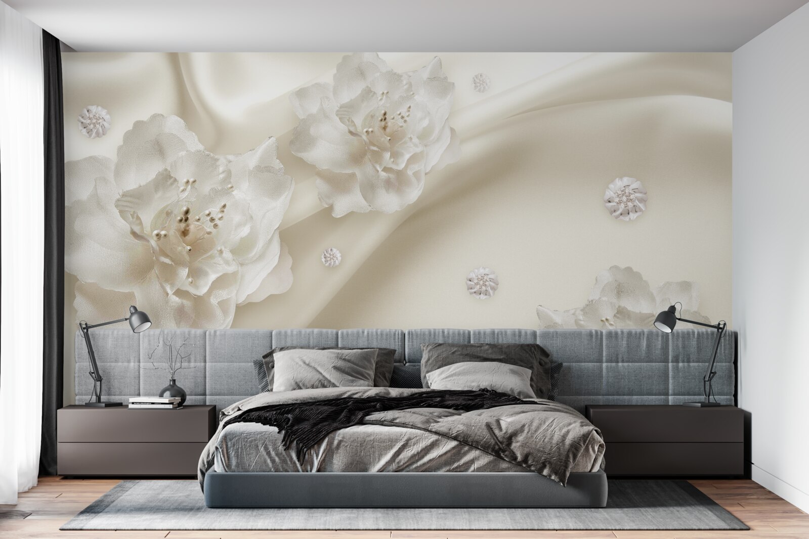 Fototapet trandafiri albi delicați pe țesătură