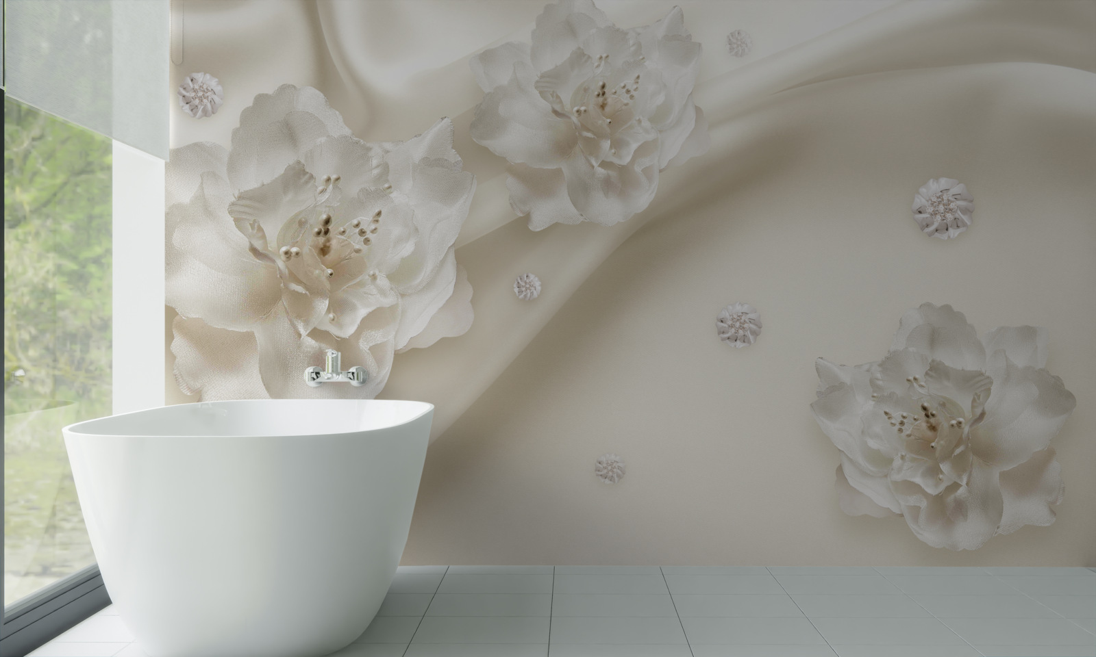 Fototapet trandafiri albi delicați pe țesătură