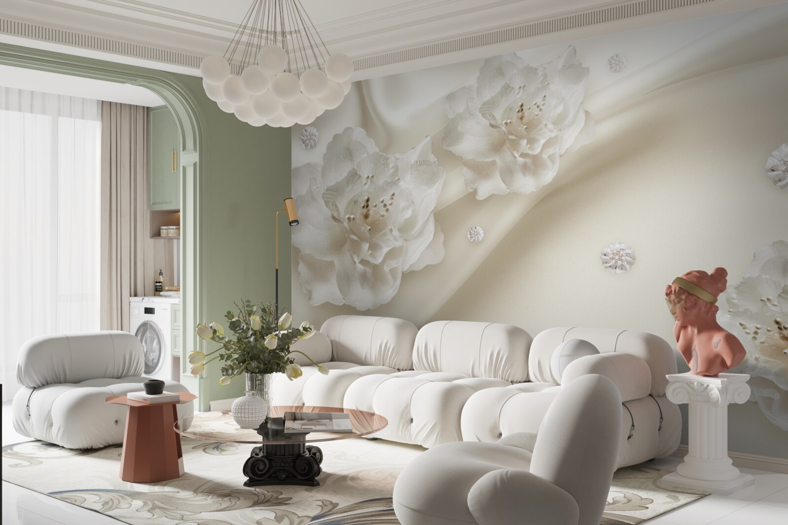 Fototapet trandafiri albi delicați pe țesătură