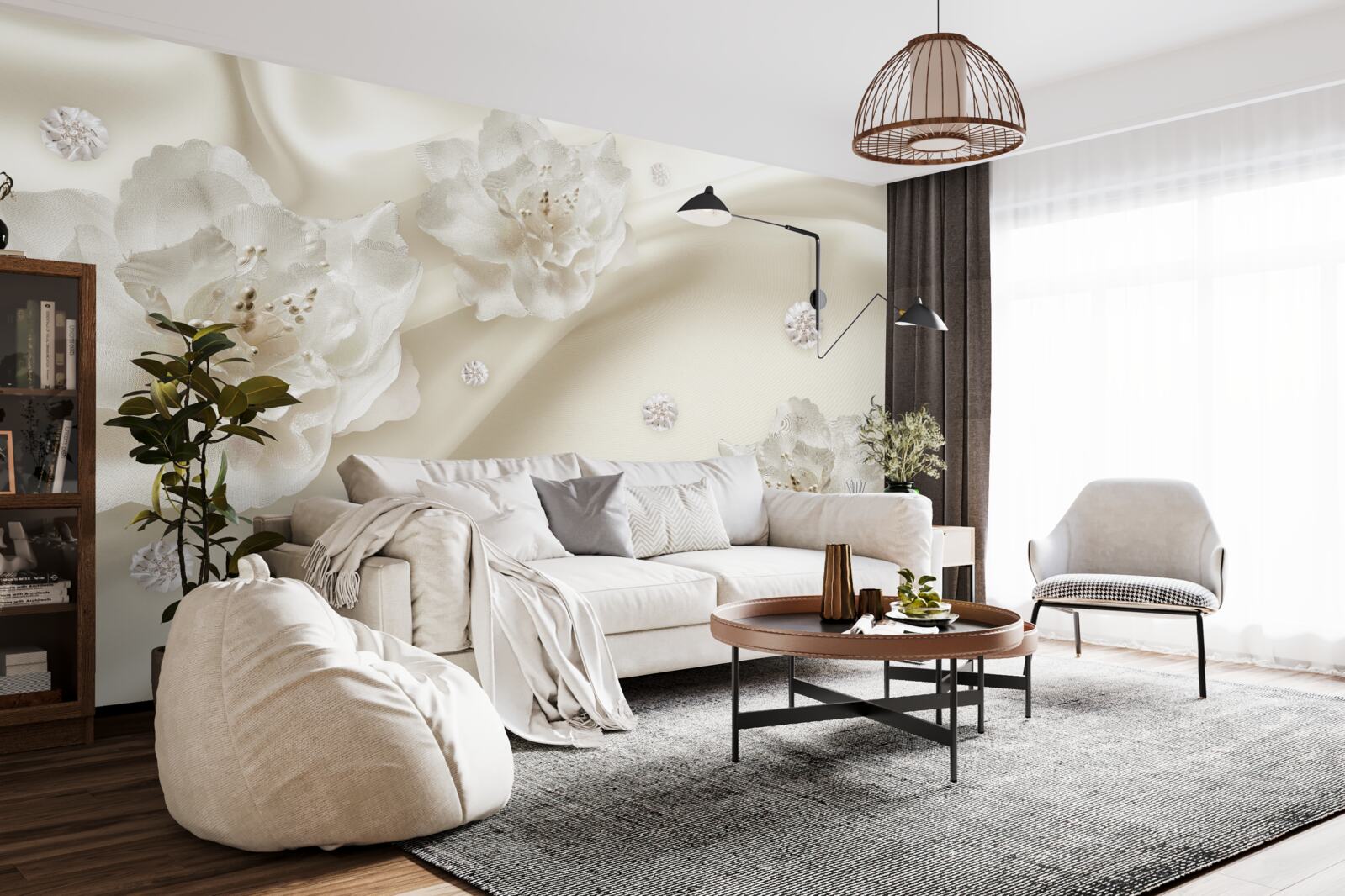 Fototapet trandafiri albi delicați pe țesătură