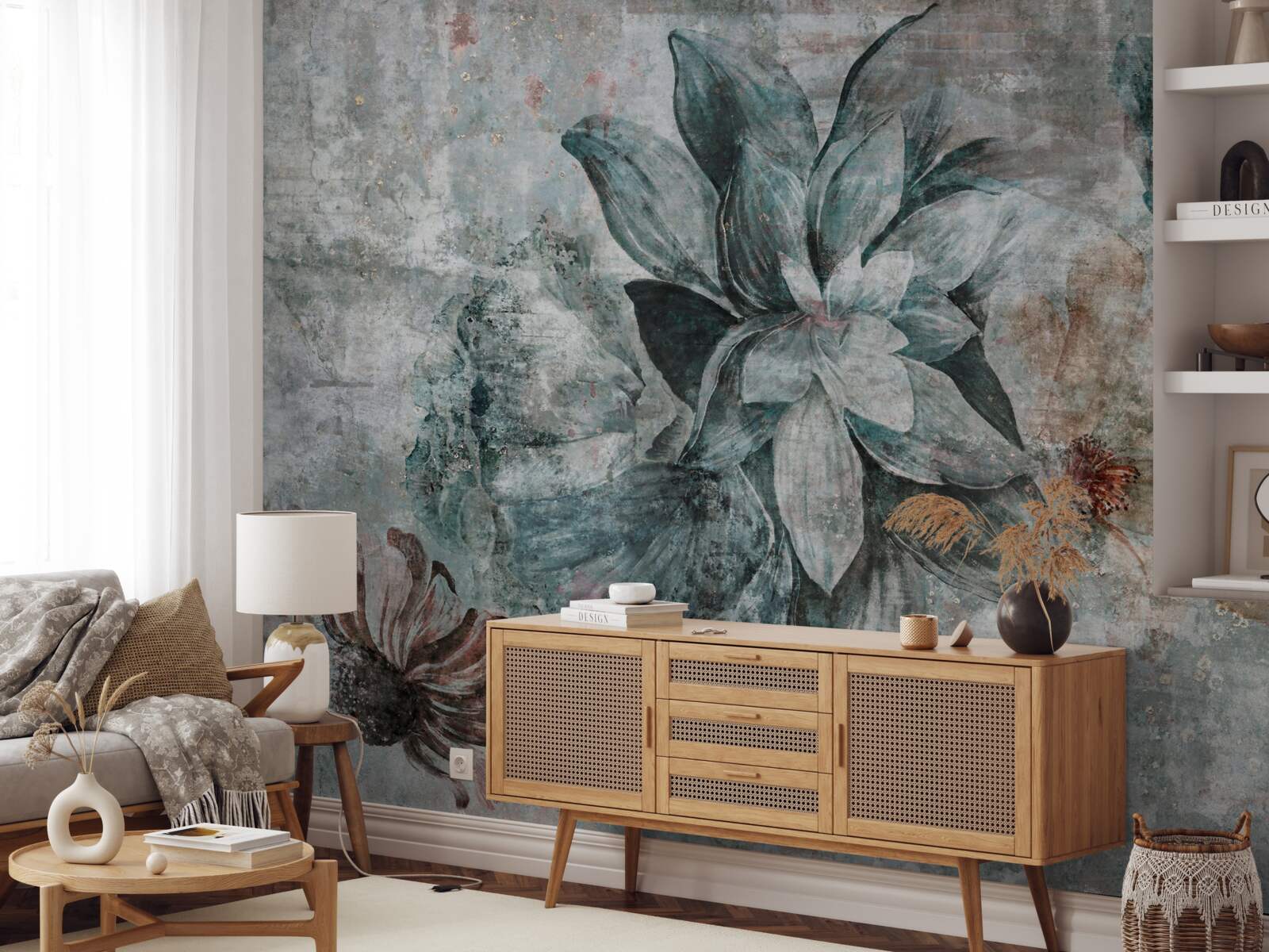 Fototapet plante înflorite pe o barieră de beton