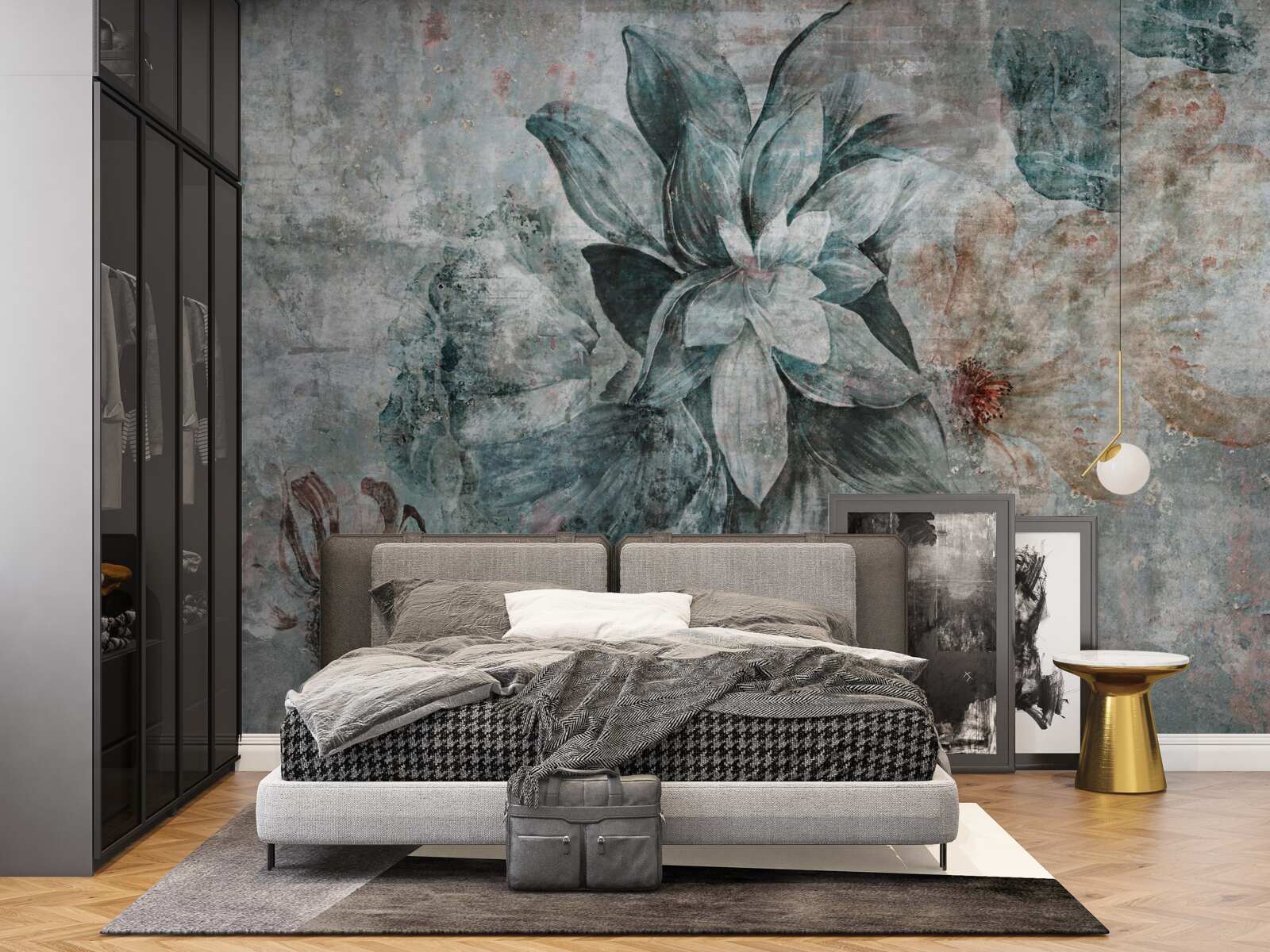 Fototapet plante înflorite pe o barieră de beton