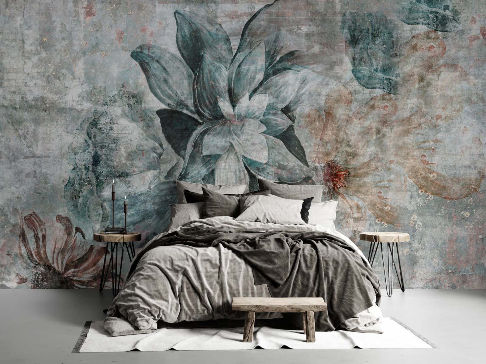 Fototapet plante înflorite pe o barieră de beton