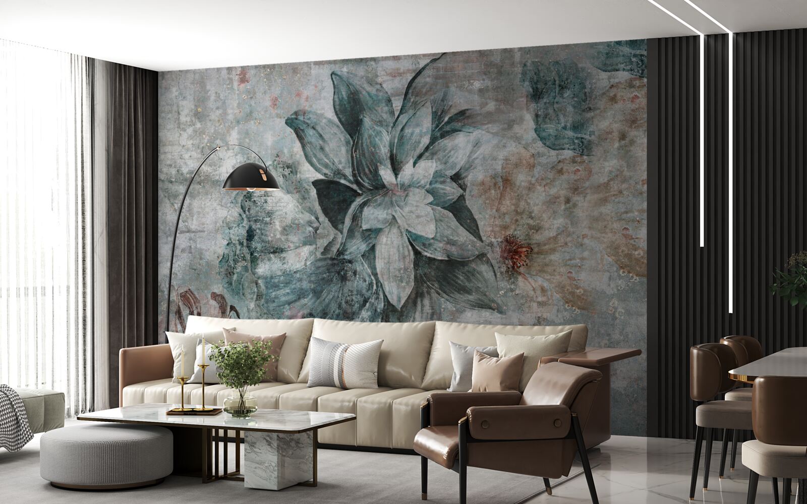 Fototapet plante înflorite pe o barieră de beton