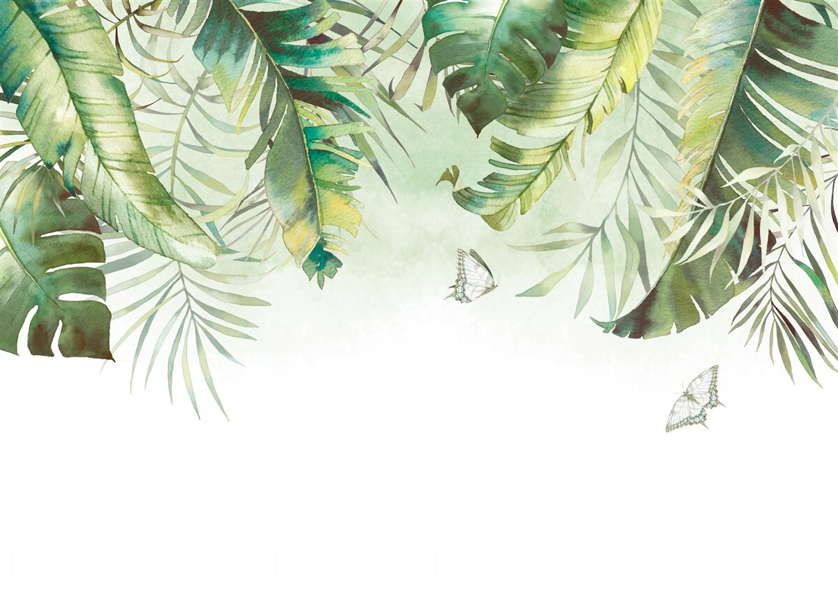 Fototapet Lepidoptera printre frunzele tropicale