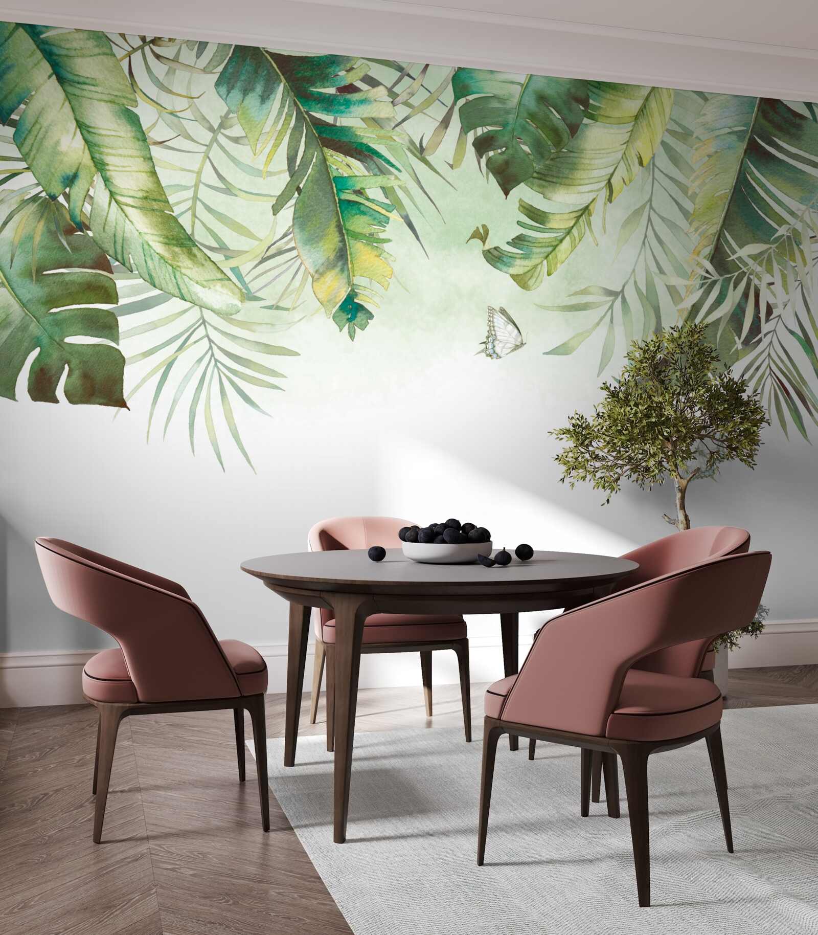 Fototapet Lepidoptera printre frunzele tropicale