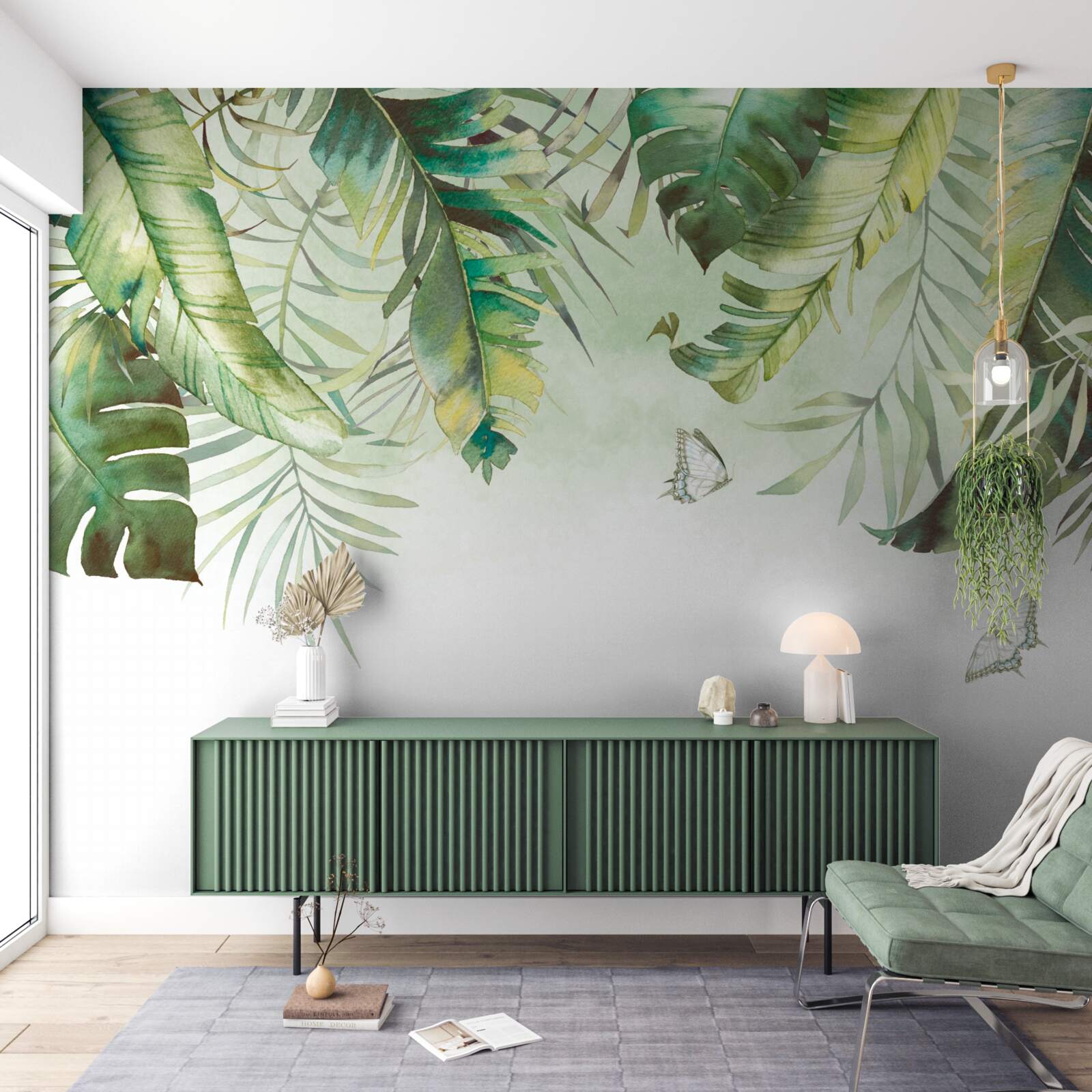 Fototapet Lepidoptera printre frunzele tropicale