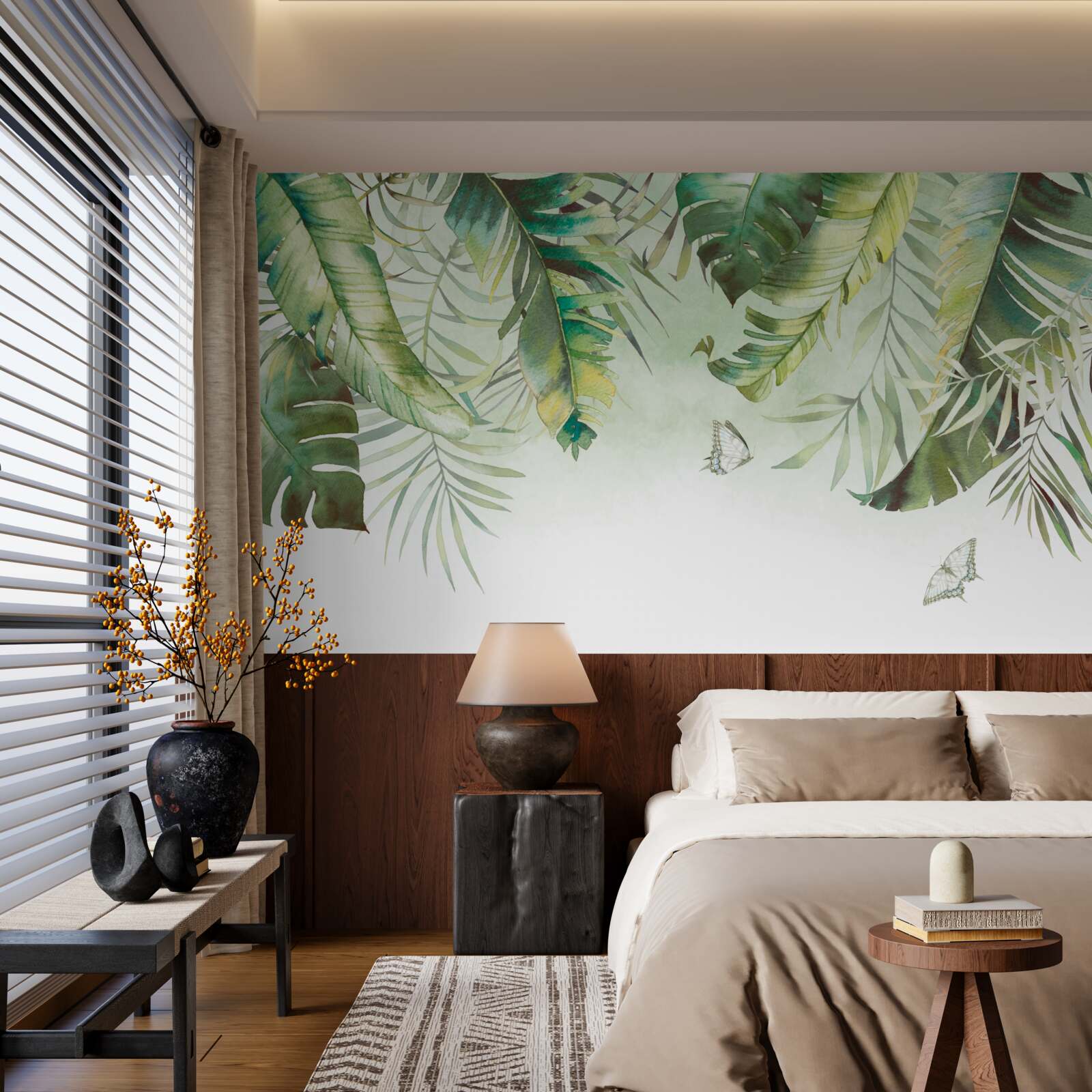 Fototapet Lepidoptera printre frunzele tropicale