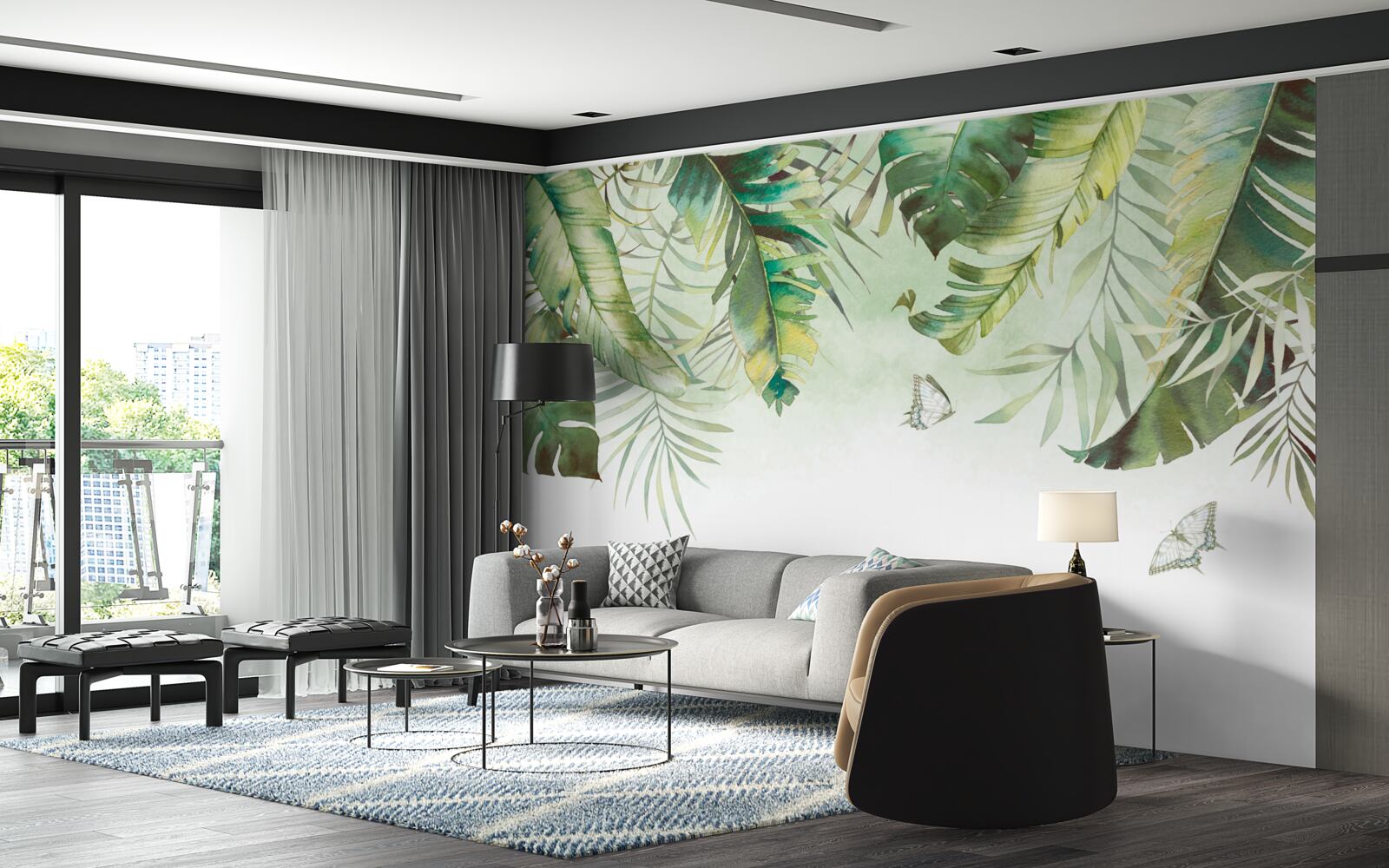 Fototapet Lepidoptera printre frunzele tropicale