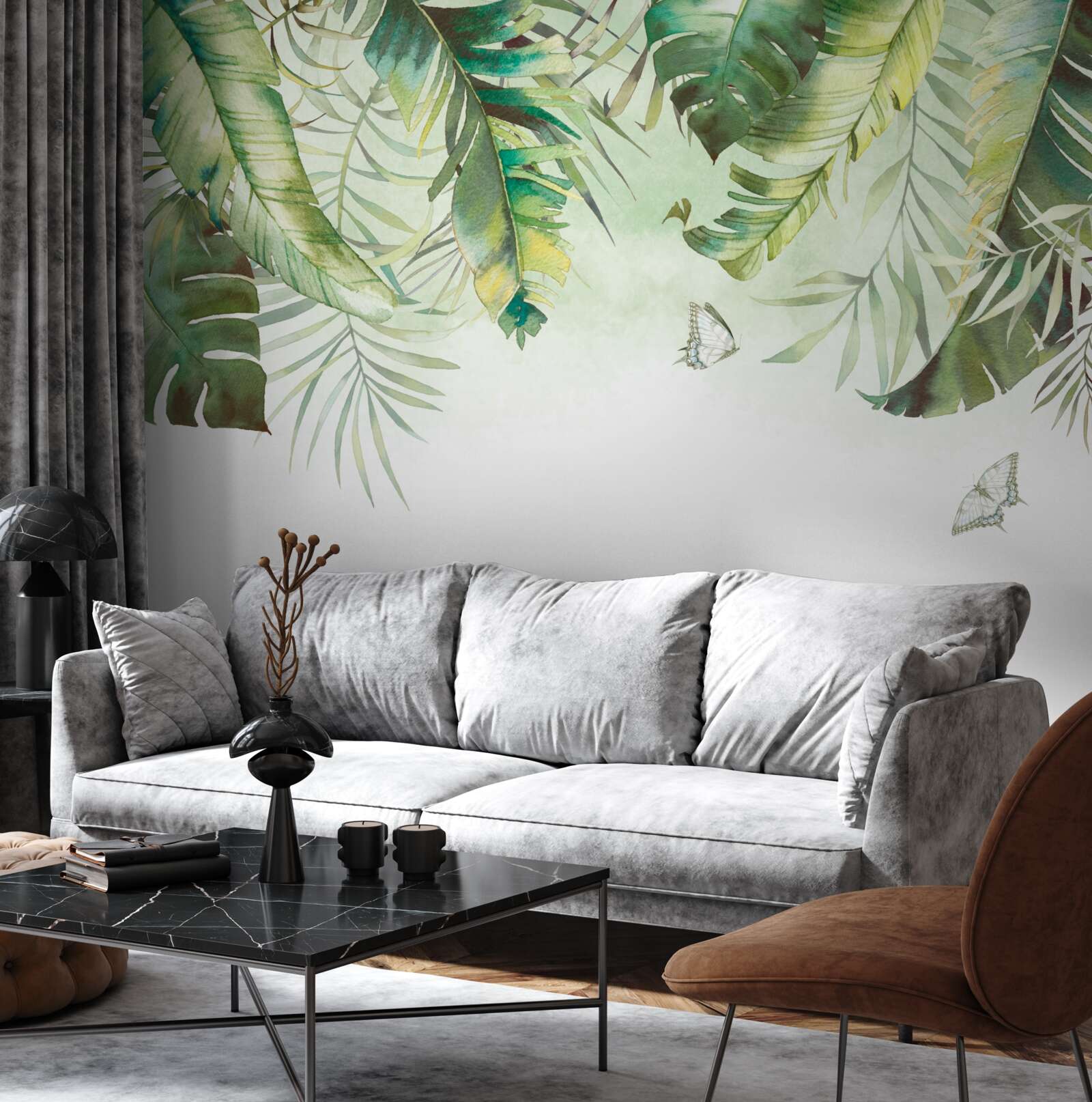 Fototapet Lepidoptera printre frunzele tropicale