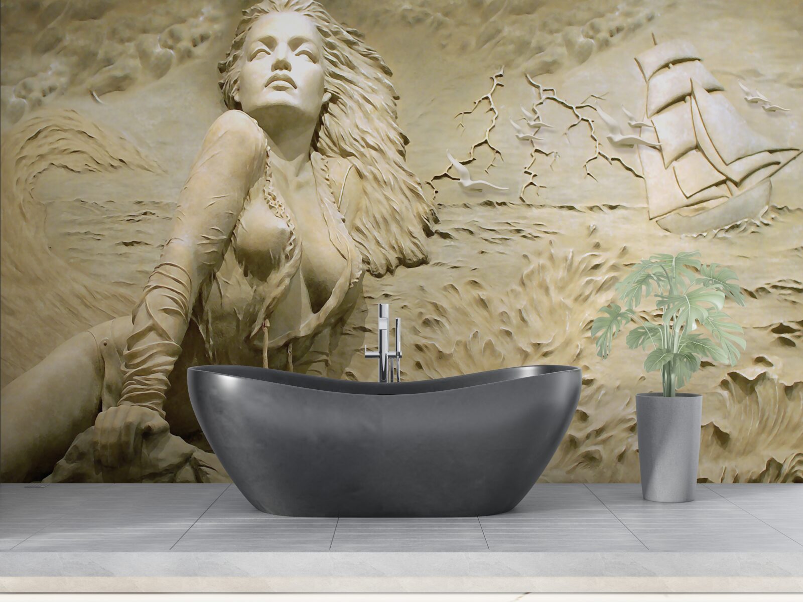 Fototapet în apropiere o fată cu părul liber și o pânză