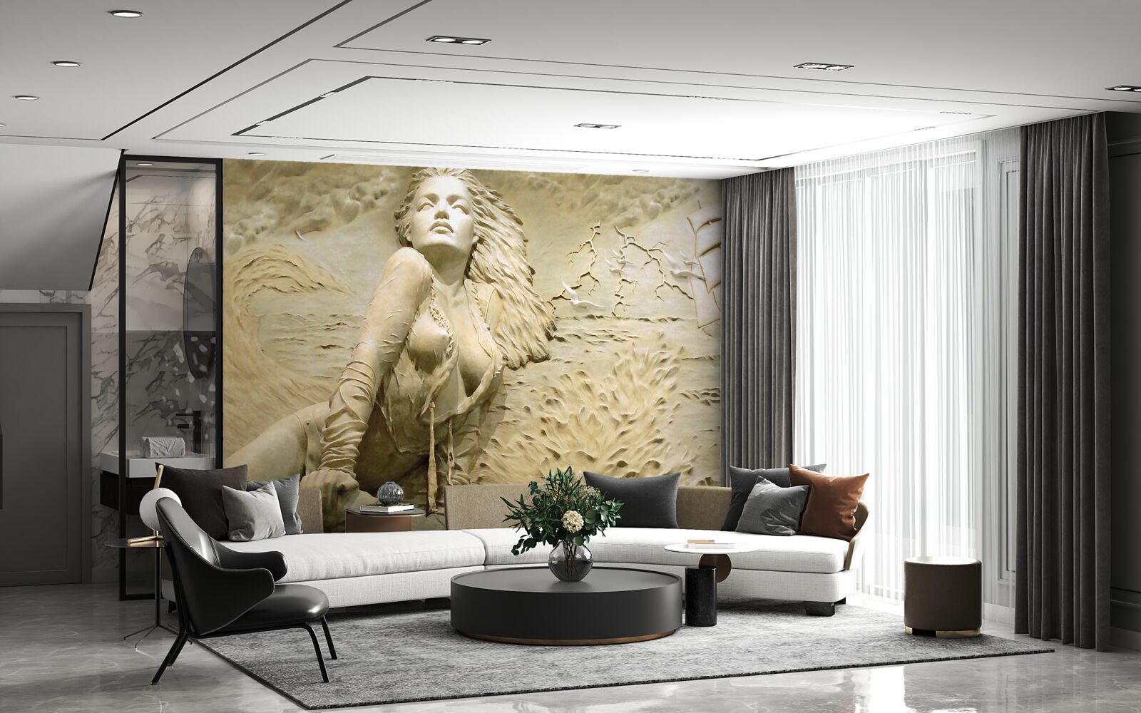 Fototapet în apropiere o fată cu părul liber și o pânză