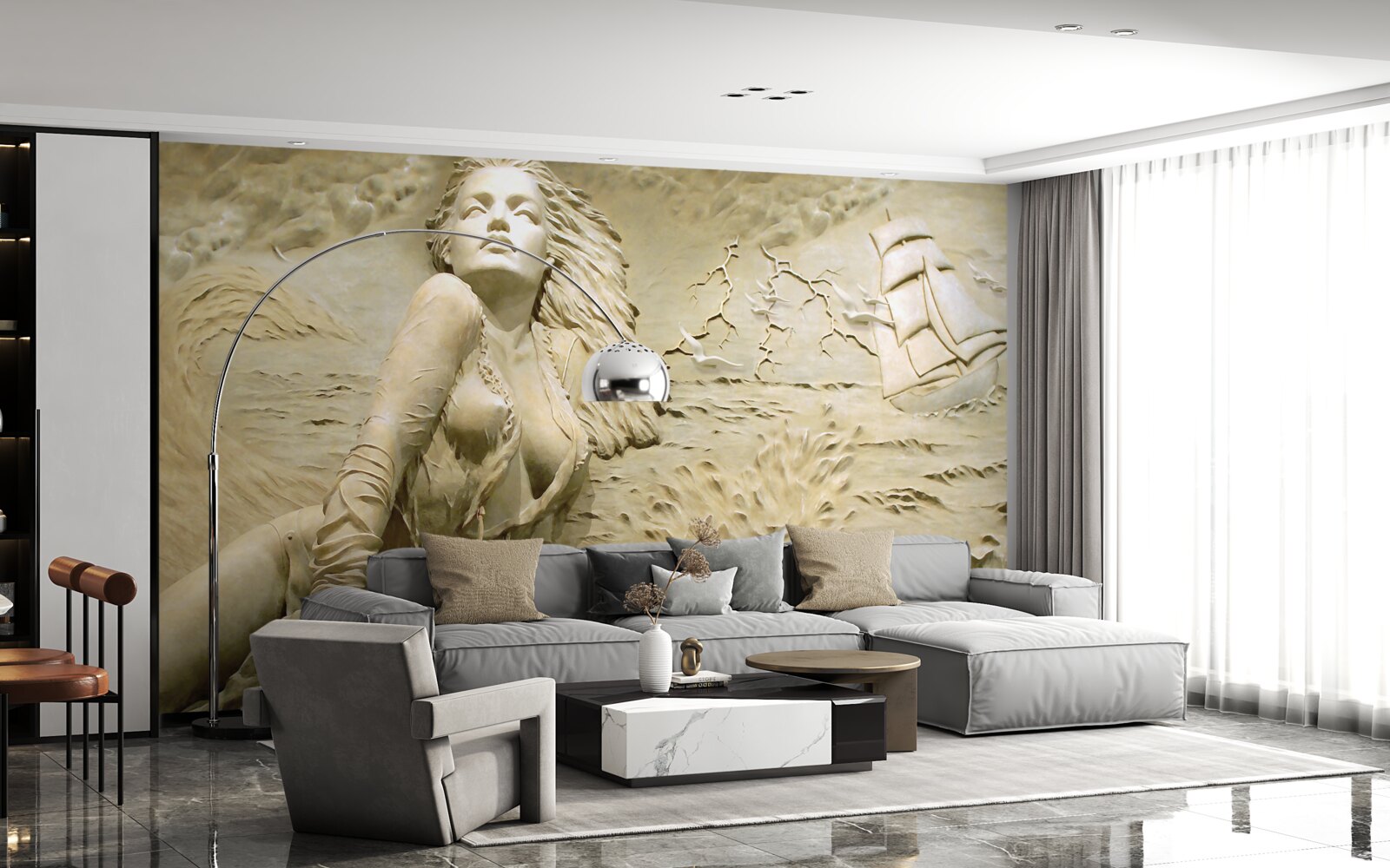 Fototapet în apropiere o fată cu părul liber și o pânză