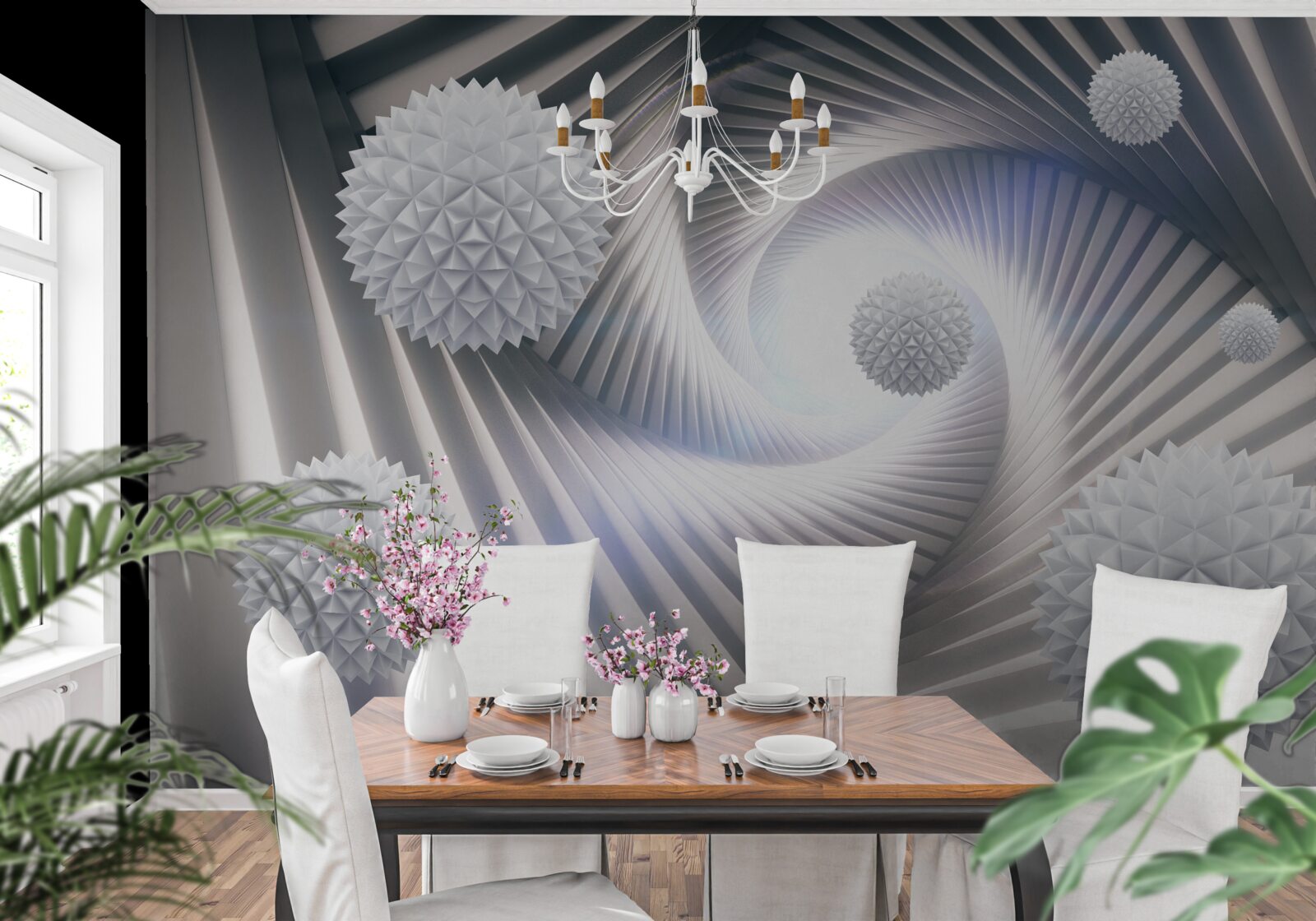 Fototapet bile albe și spirale abstracte