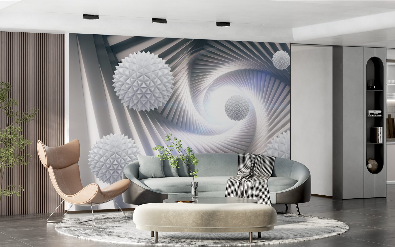 Fototapet bile albe și spirale abstracte