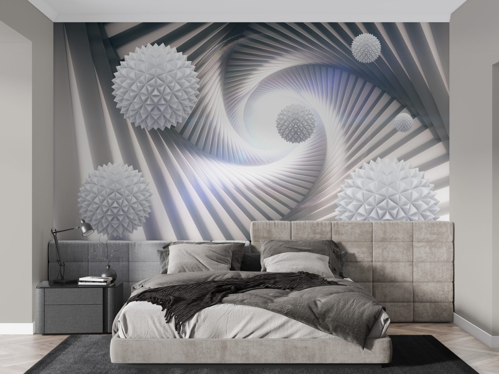 Fototapet bile albe și spirale abstracte