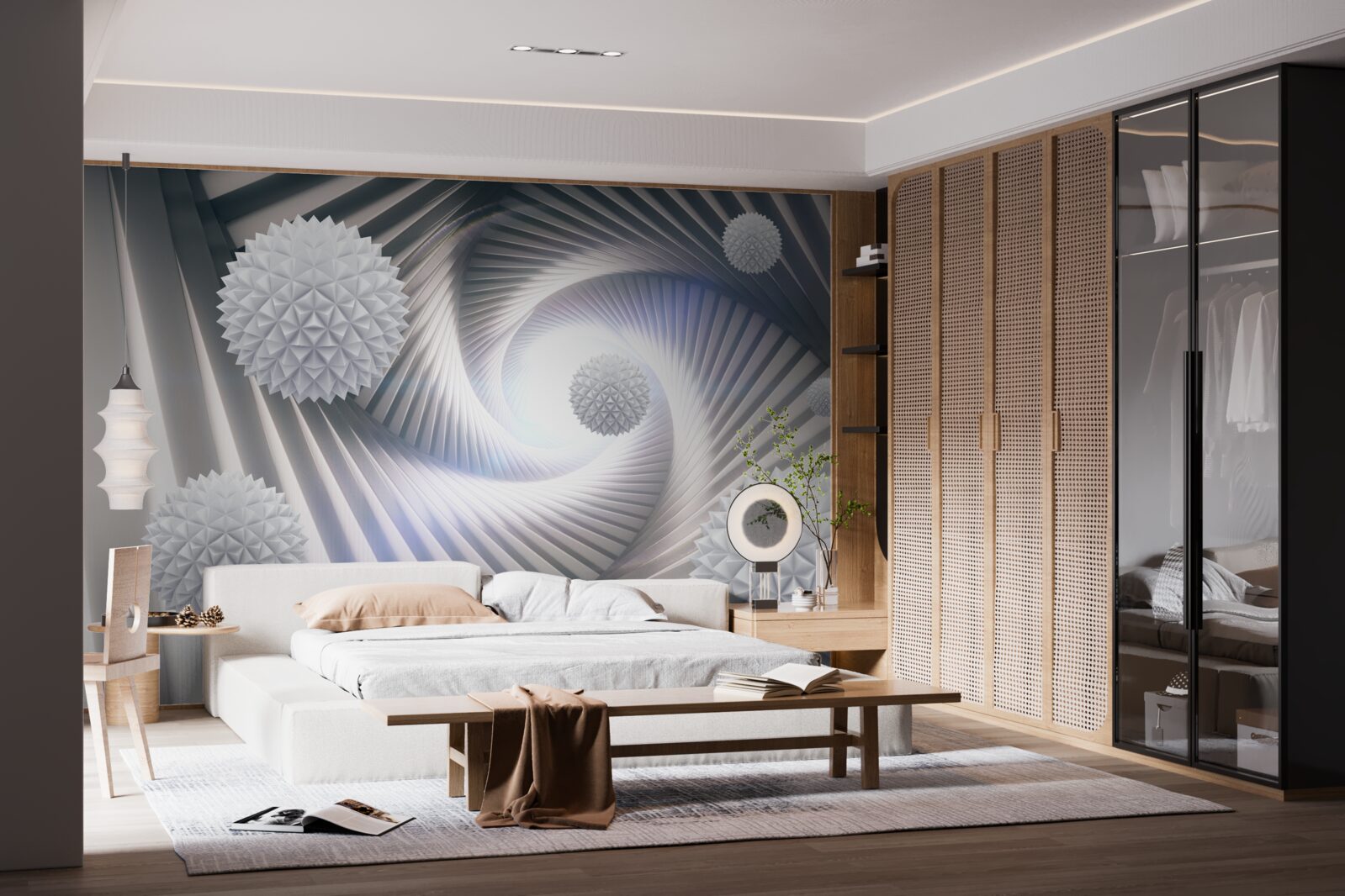 Fototapet bile albe și spirale abstracte