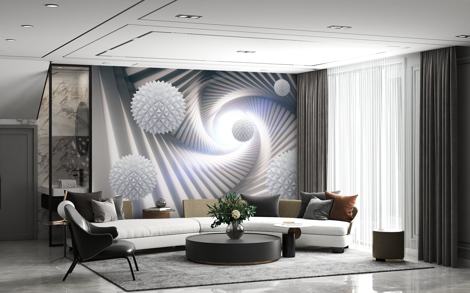 Fototapet bile albe și spirale abstracte