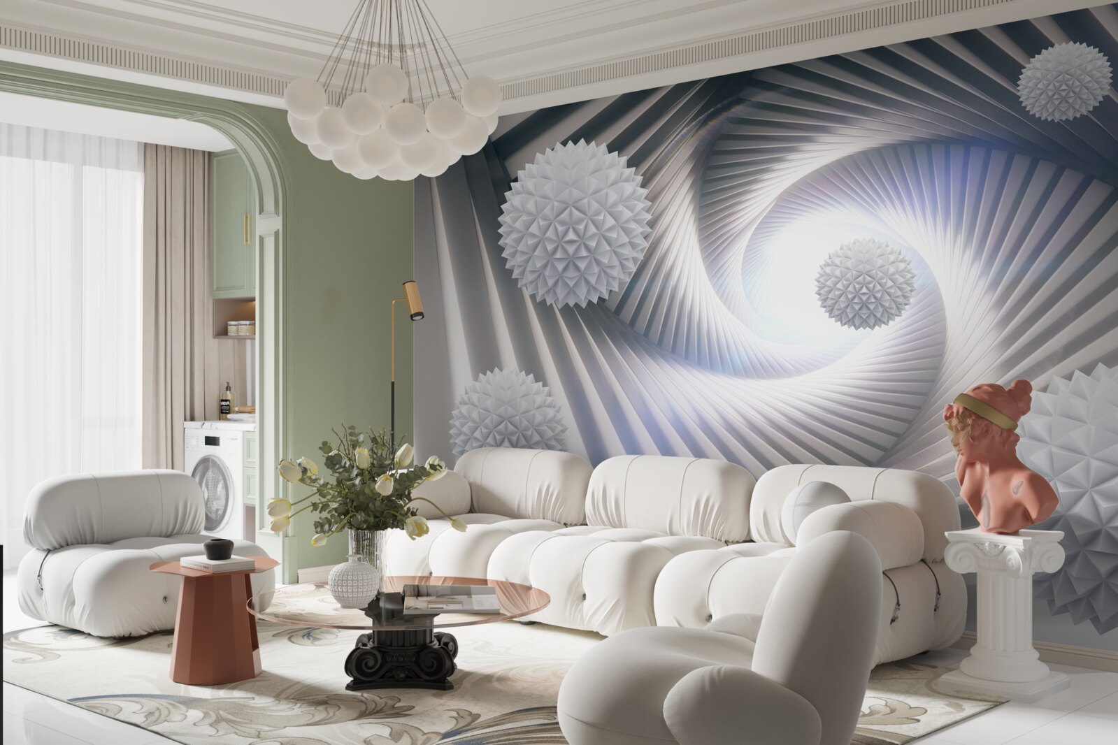 Fototapet bile albe și spirale abstracte