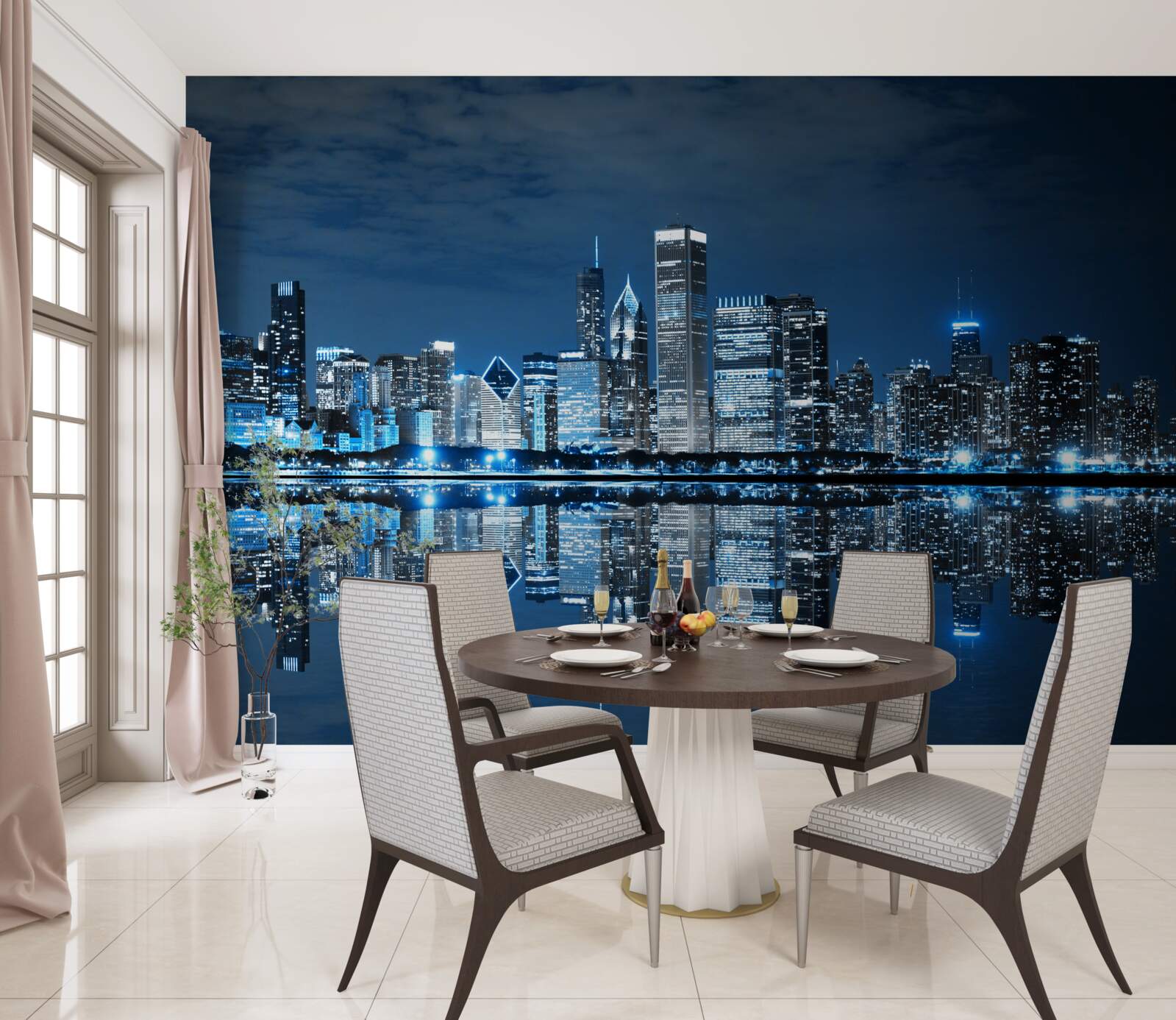 Fototapet afișarea luminilor nocturne ale orașului în apă