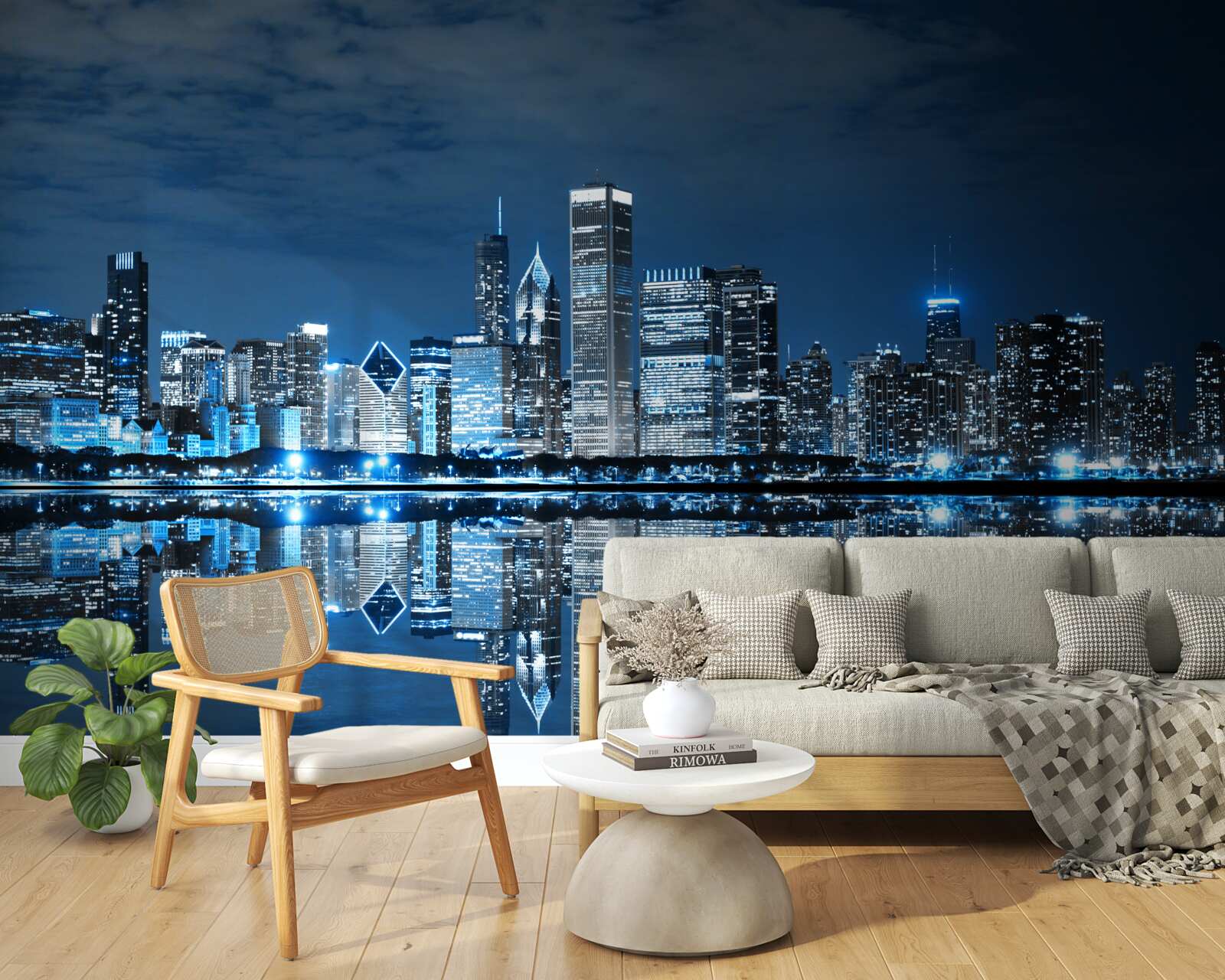 Fototapet afișarea luminilor nocturne ale orașului în apă