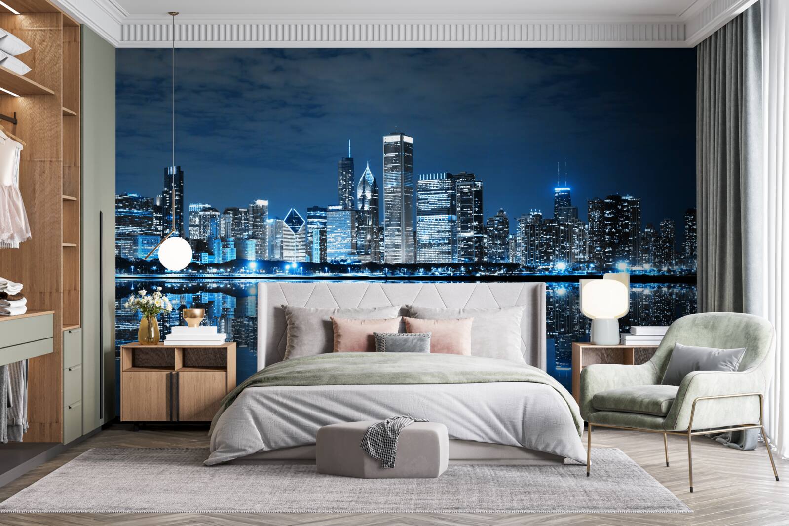 Fototapet afișarea luminilor nocturne ale orașului în apă