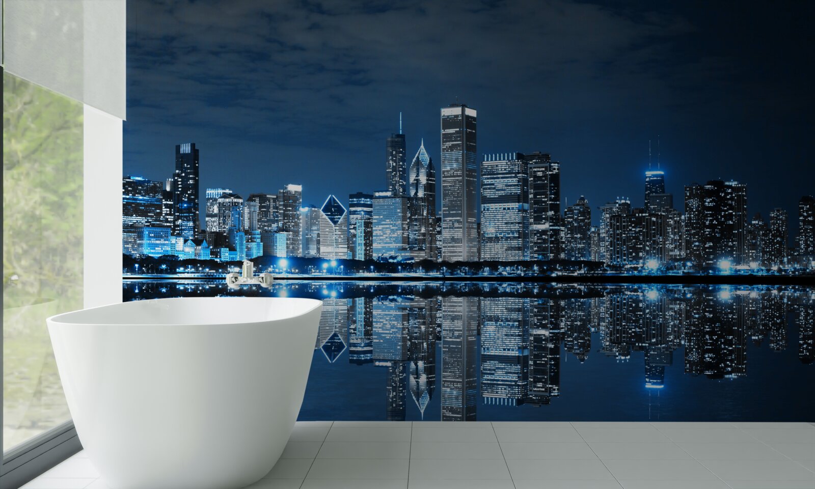 Fototapet afișarea luminilor nocturne ale orașului în apă