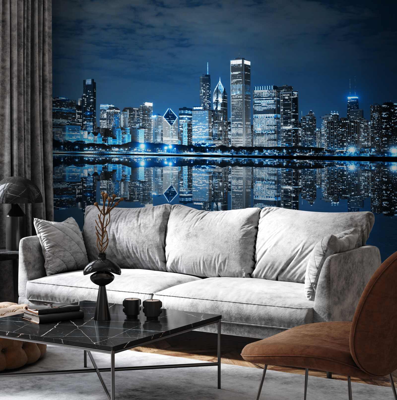 Fototapet afișarea luminilor nocturne ale orașului în apă