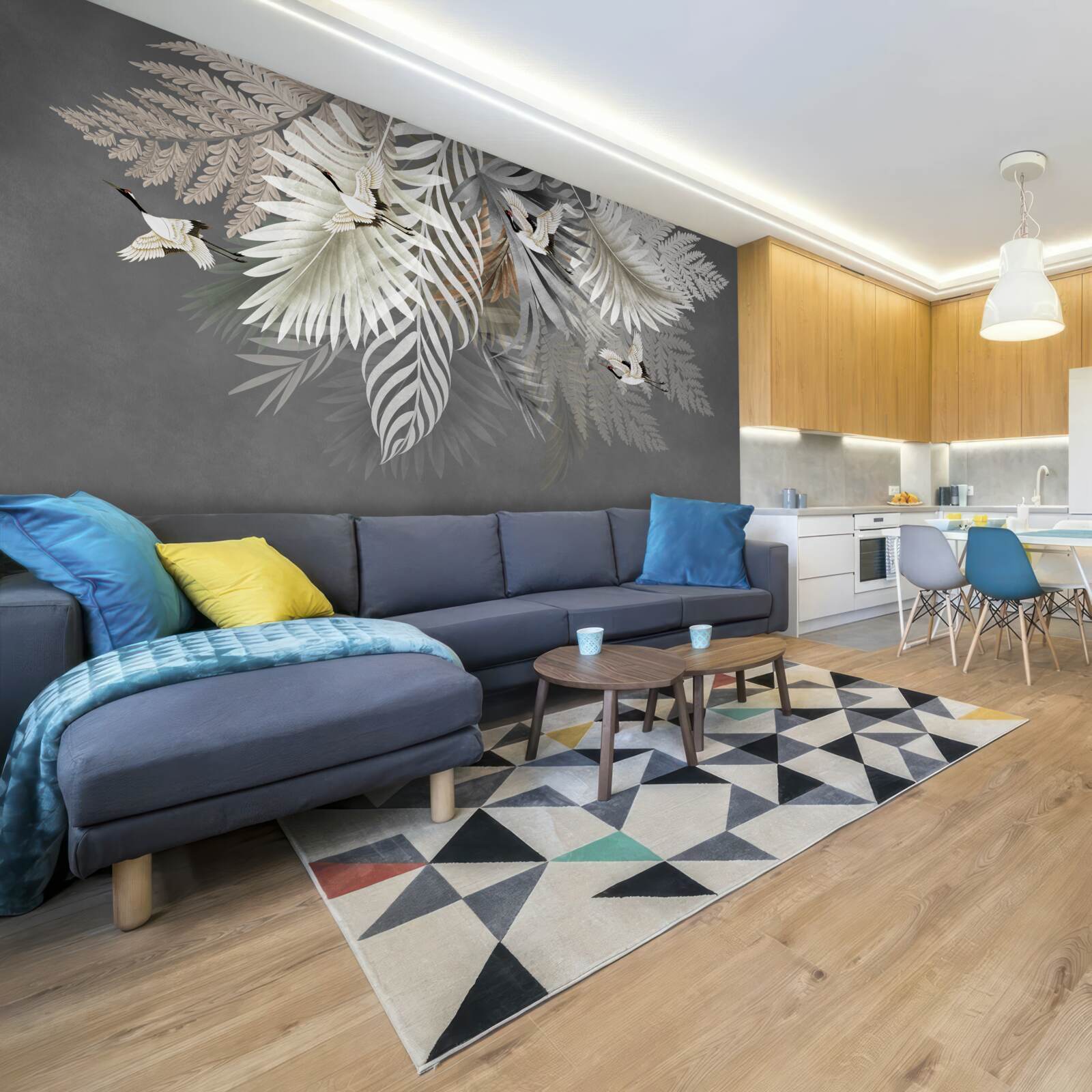 Fototapet frunze uriașe și creaturi cu pene