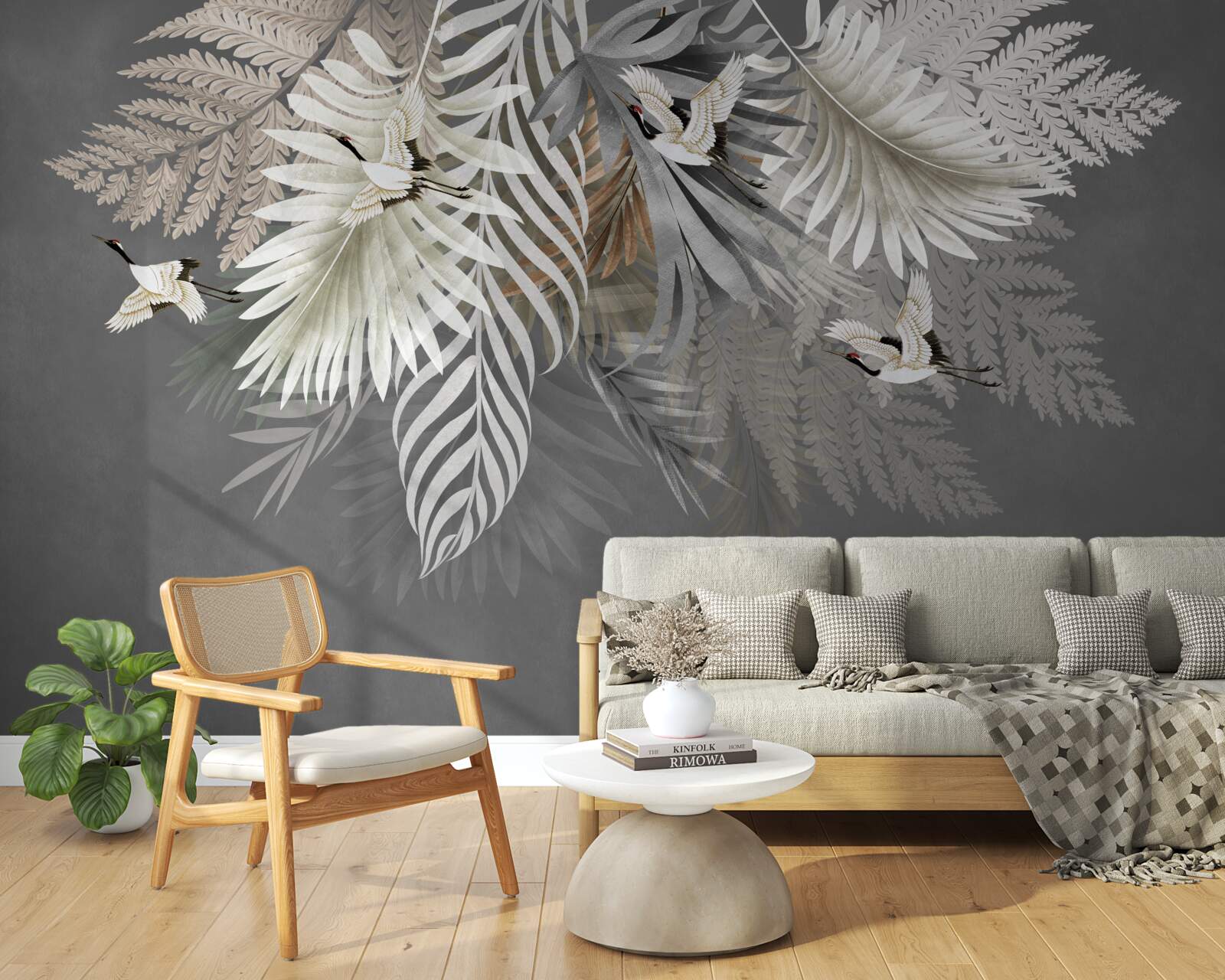 Fototapet frunze uriașe și creaturi cu pene