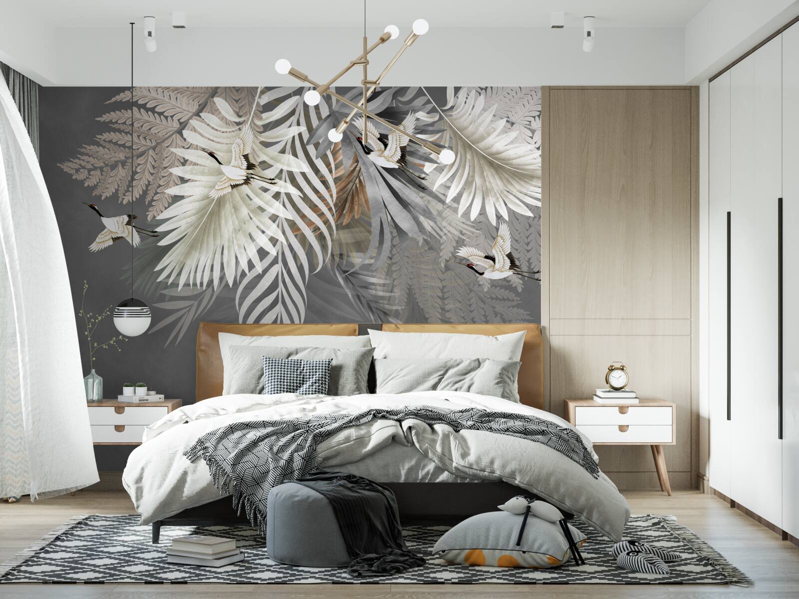 Fototapet frunze uriașe și creaturi cu pene