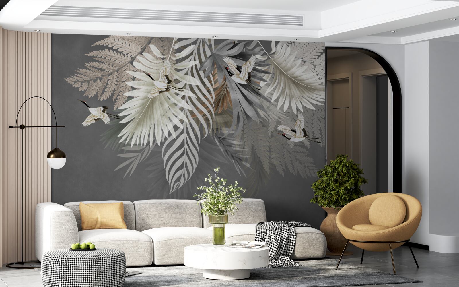 Fototapet frunze uriașe și creaturi cu pene